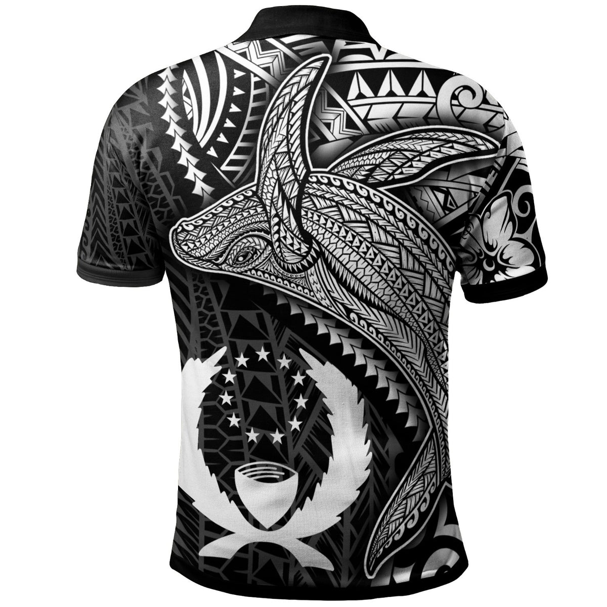 Pohnpei Polo Shirt Humpback Whale and Coat of Arms White - Polynesian Pride