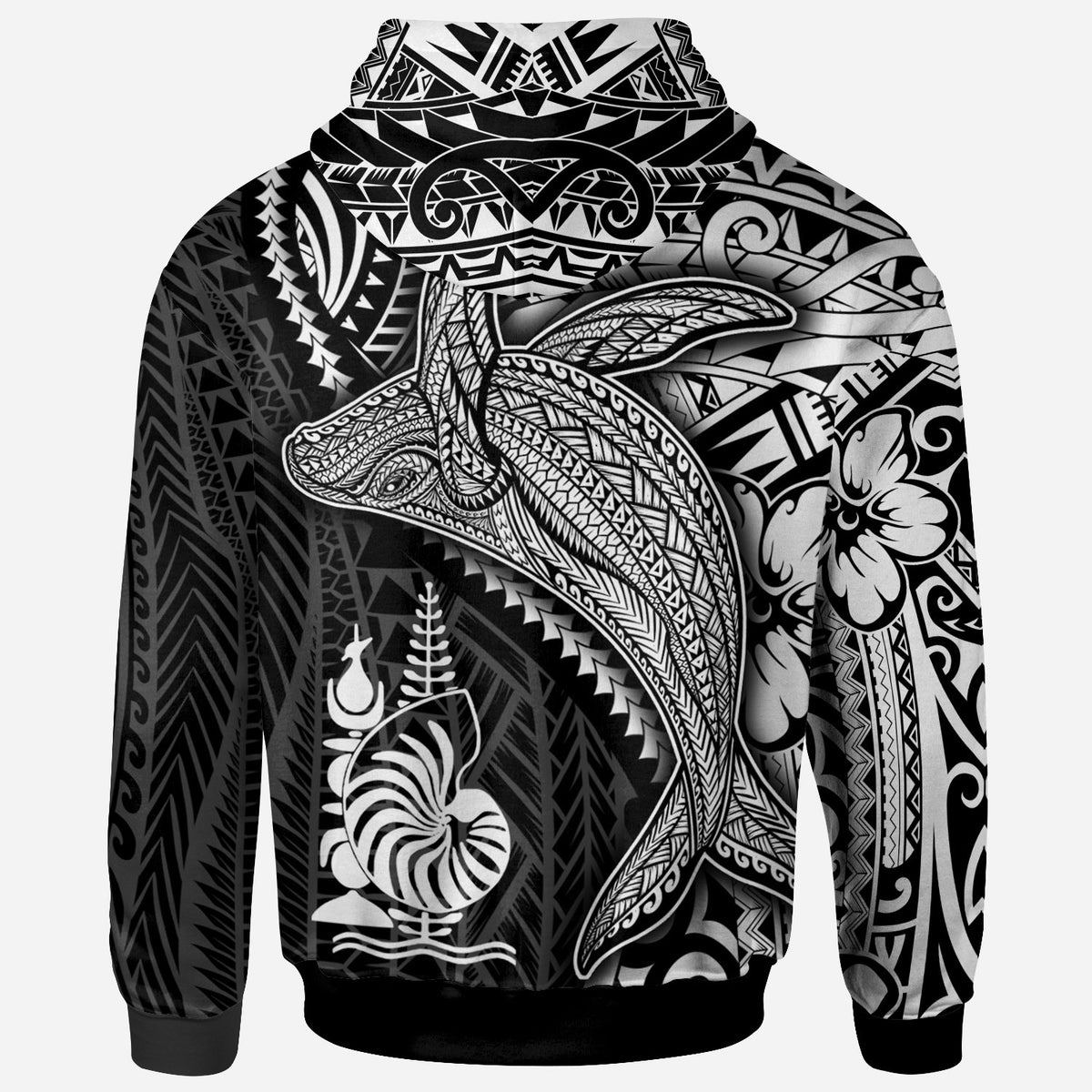 New Caledonia Zip up Hoodie Humpback Whale & Coat of Arms White - Polynesian Pride