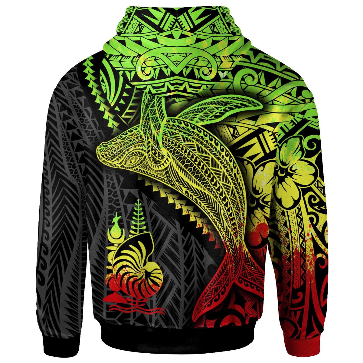 New Caledonia Zip up Hoodie Humpback Whale & Coat of Arms Reggae - Polynesian Pride