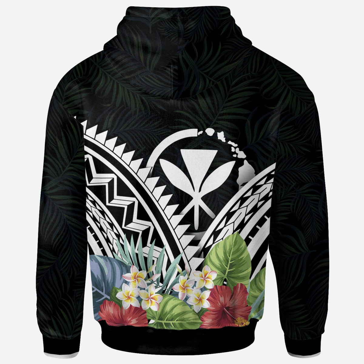Hawaii Polynesian Zip up Hoodie Hawaii Coat of Arms & Polynesian Tropical Flowers White - Polynesian Pride