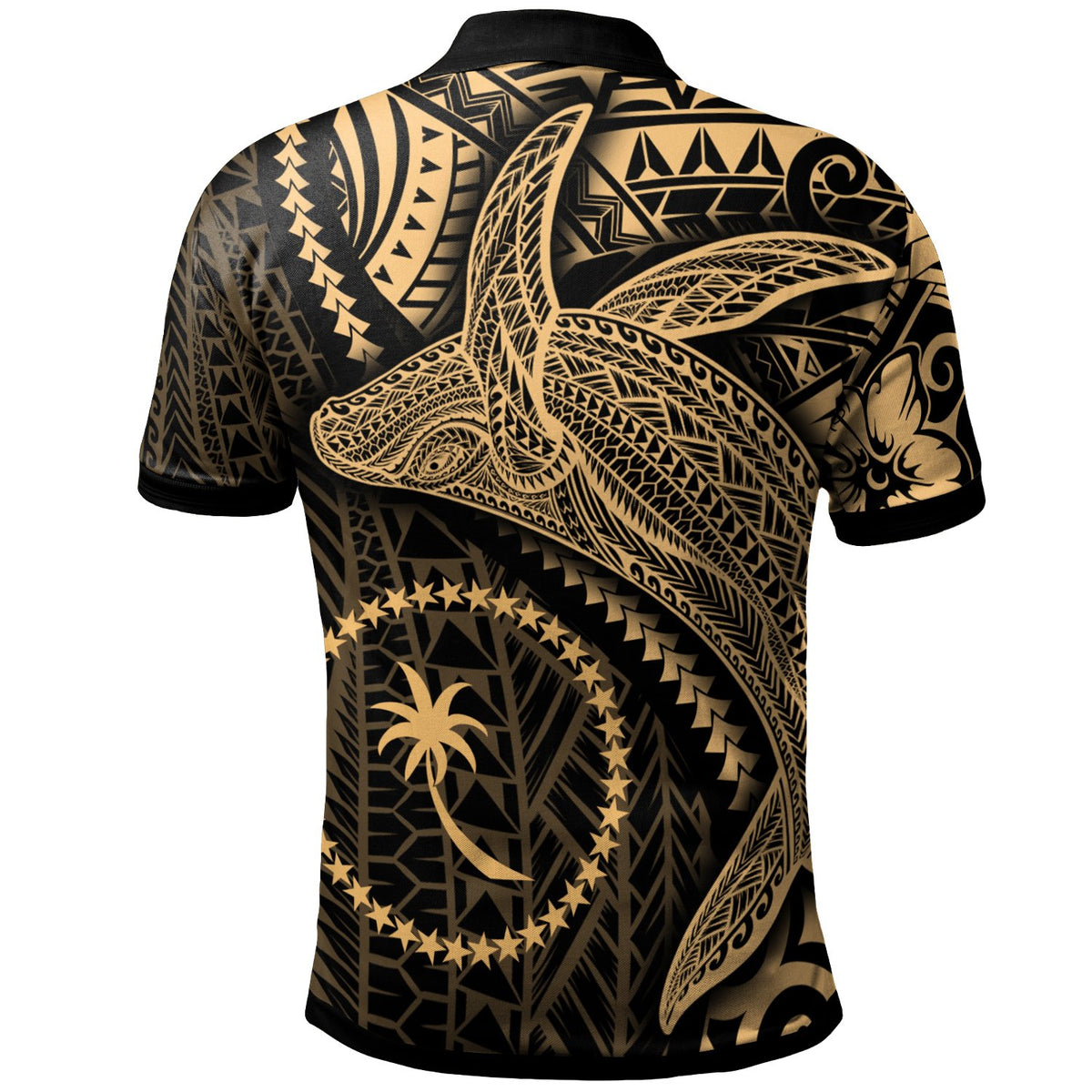 Chuuk Polo Shirt Humpback Whale and Coat of Arms Gold - Polynesian Pride