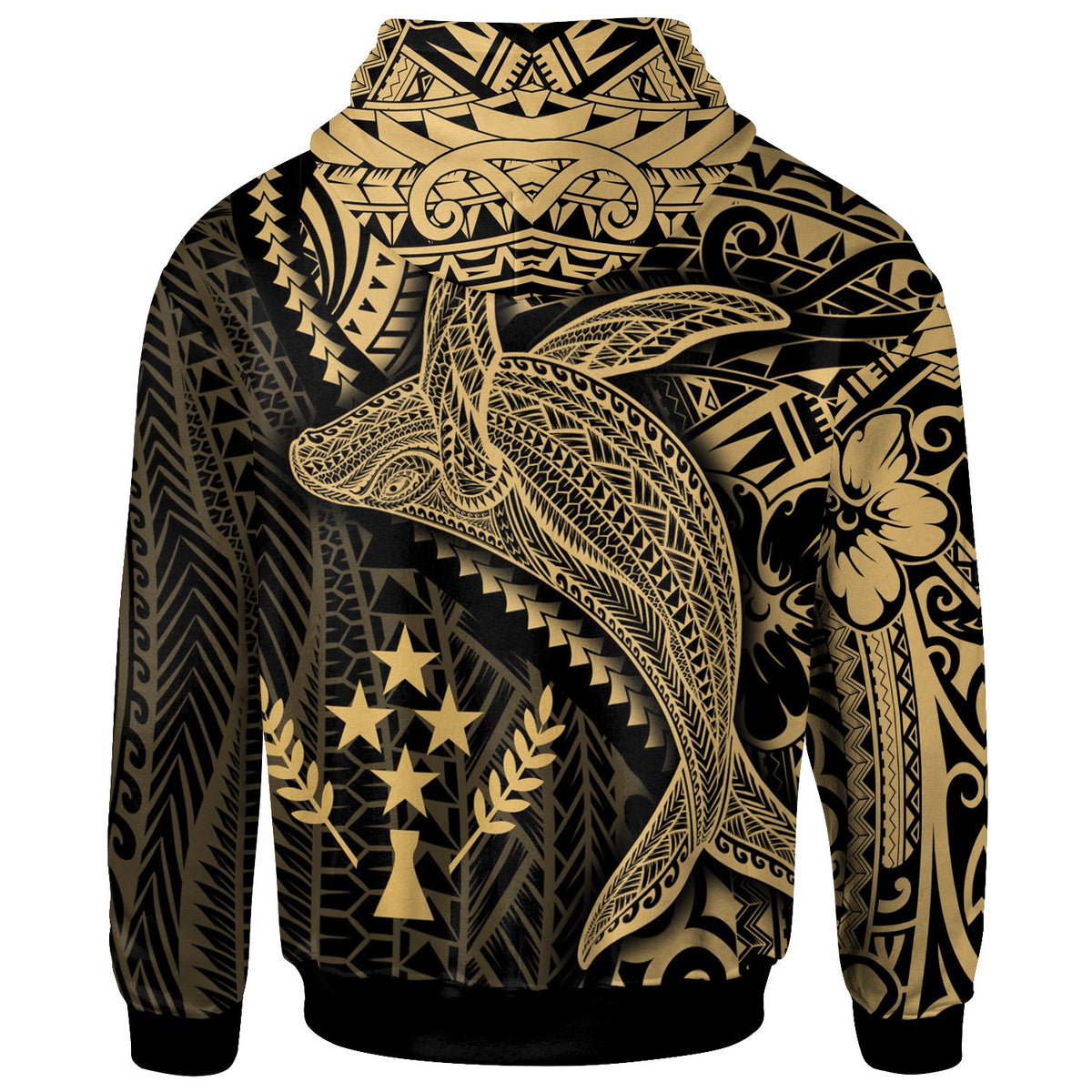 Kosrae Zip up Hoodie Humpback Whale & Coat of Arms Gold - Polynesian Pride