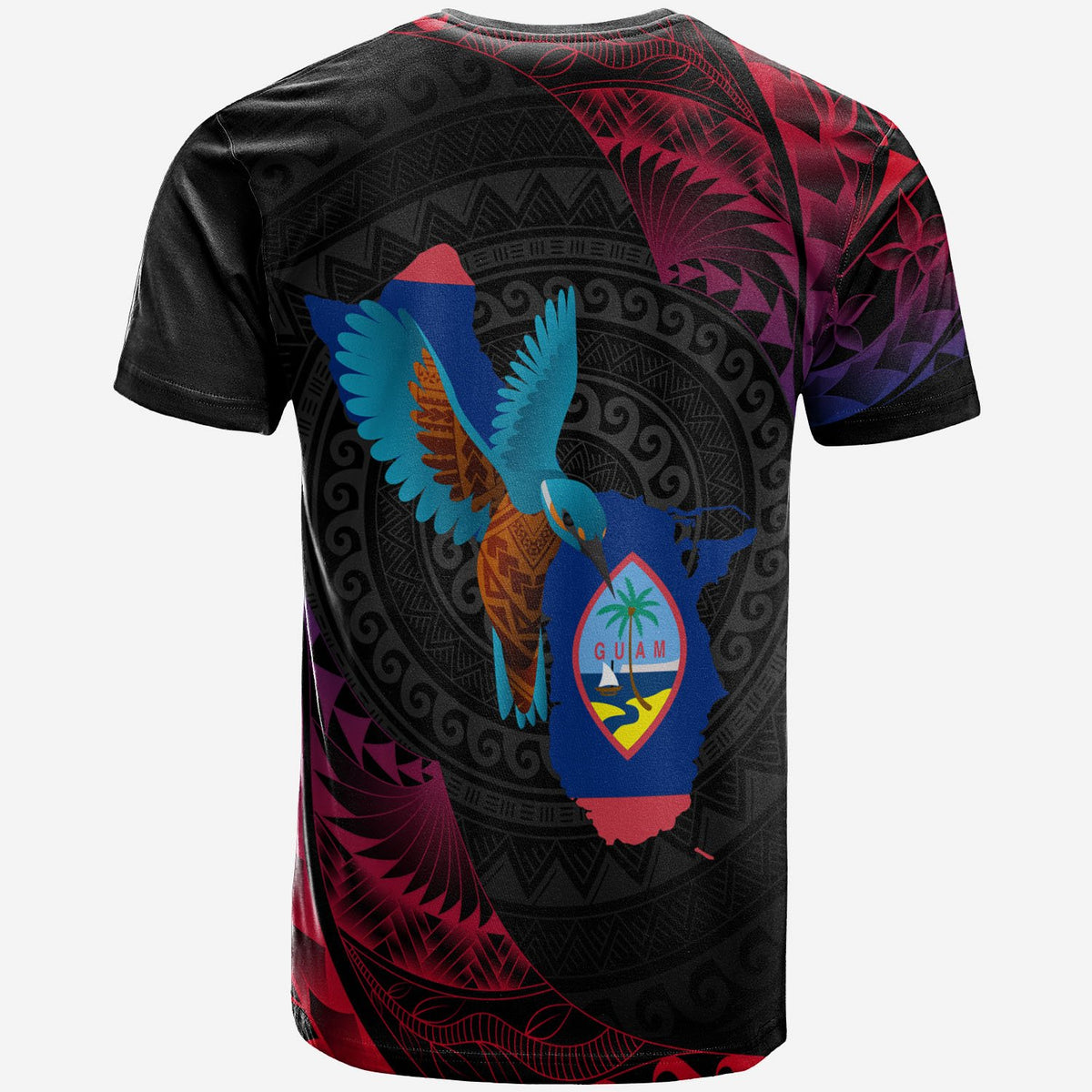 Guam T Shirt KingFisher Bird With Map - Polynesian Pride
