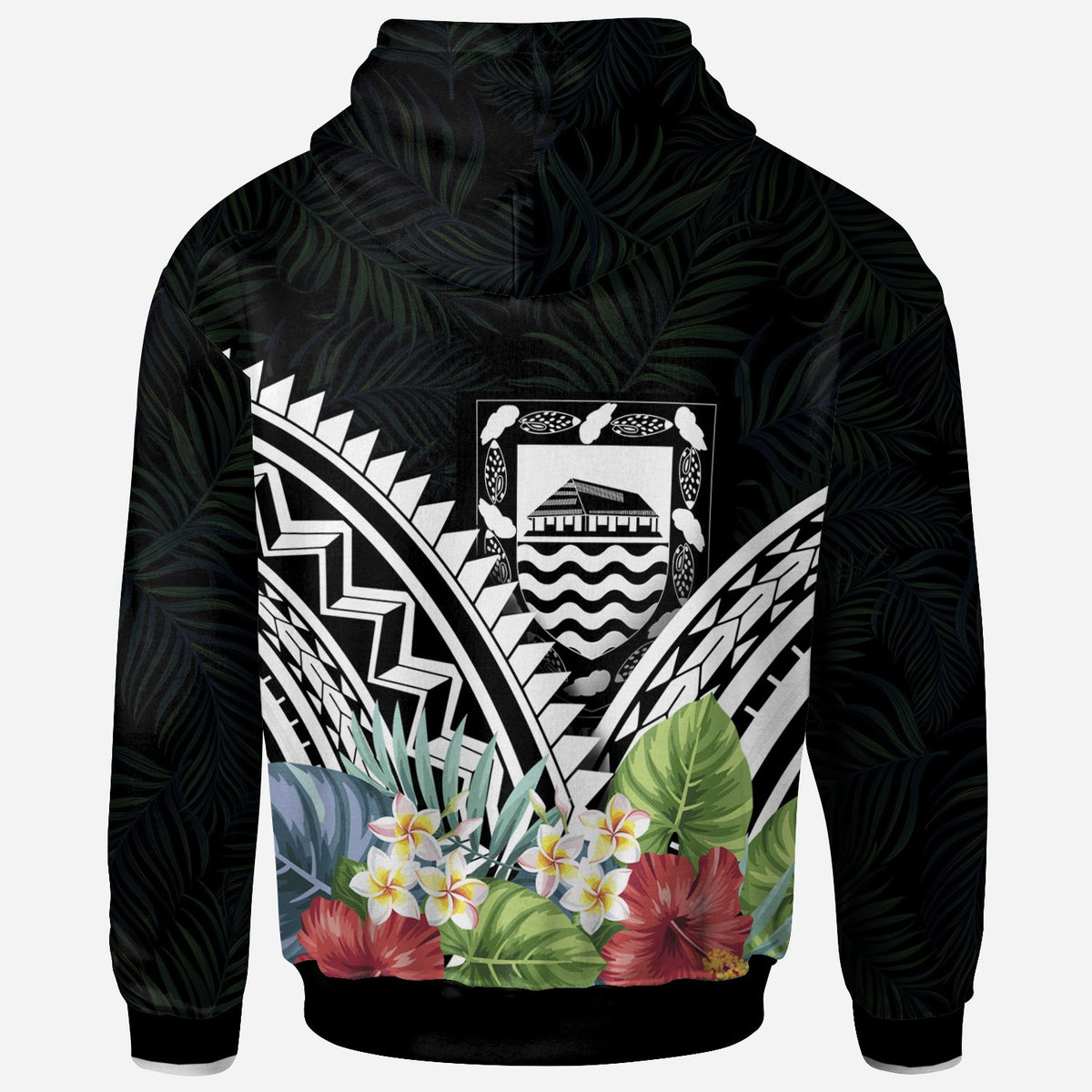 Tuvalu Polynesian Zip up Hoodie Tuvalu Coat of Arms & Polynesian Tropical Flowers White - Polynesian Pride