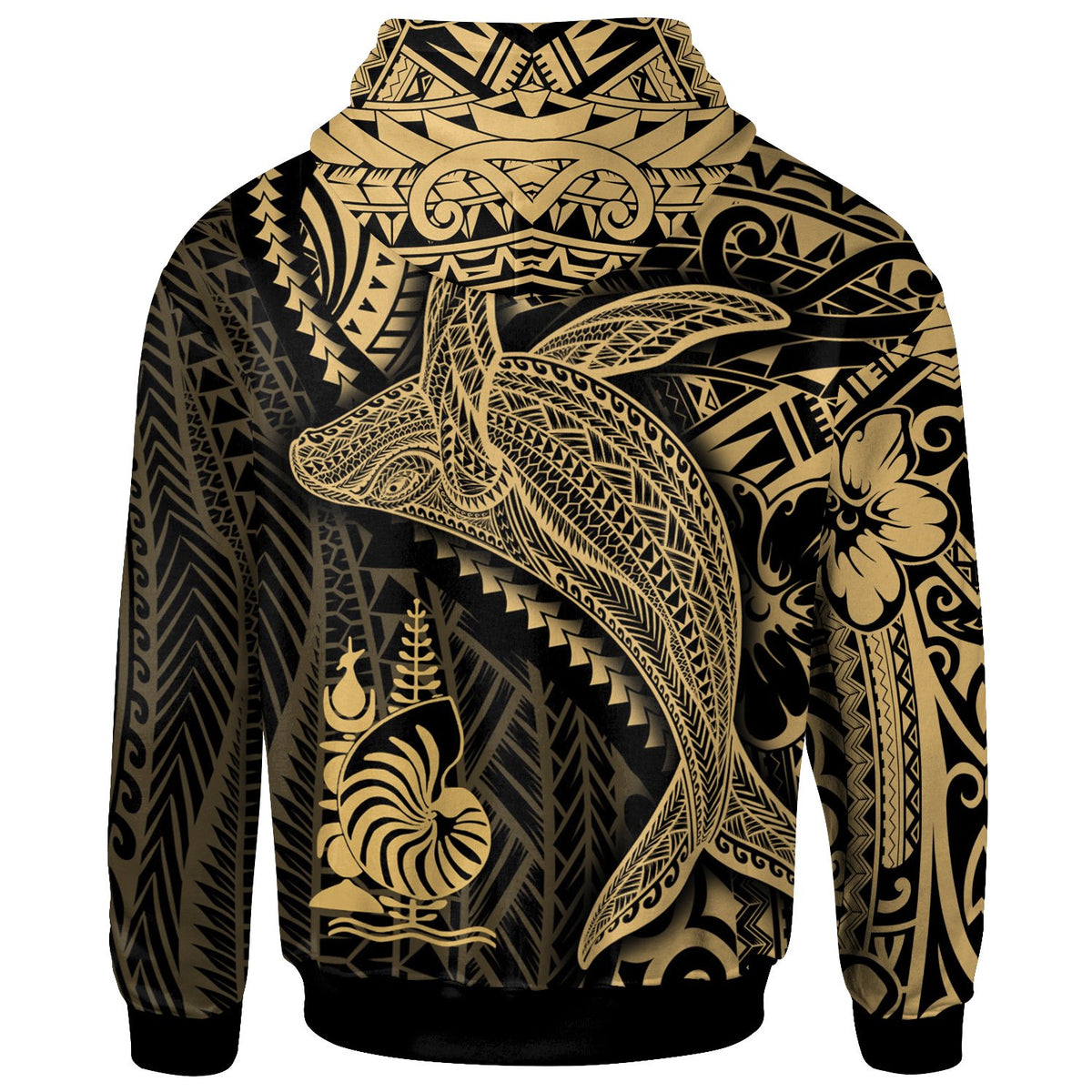 New Caledonia Zip up Hoodie Humpback Whale & Coat of Arms Gold - Polynesian Pride