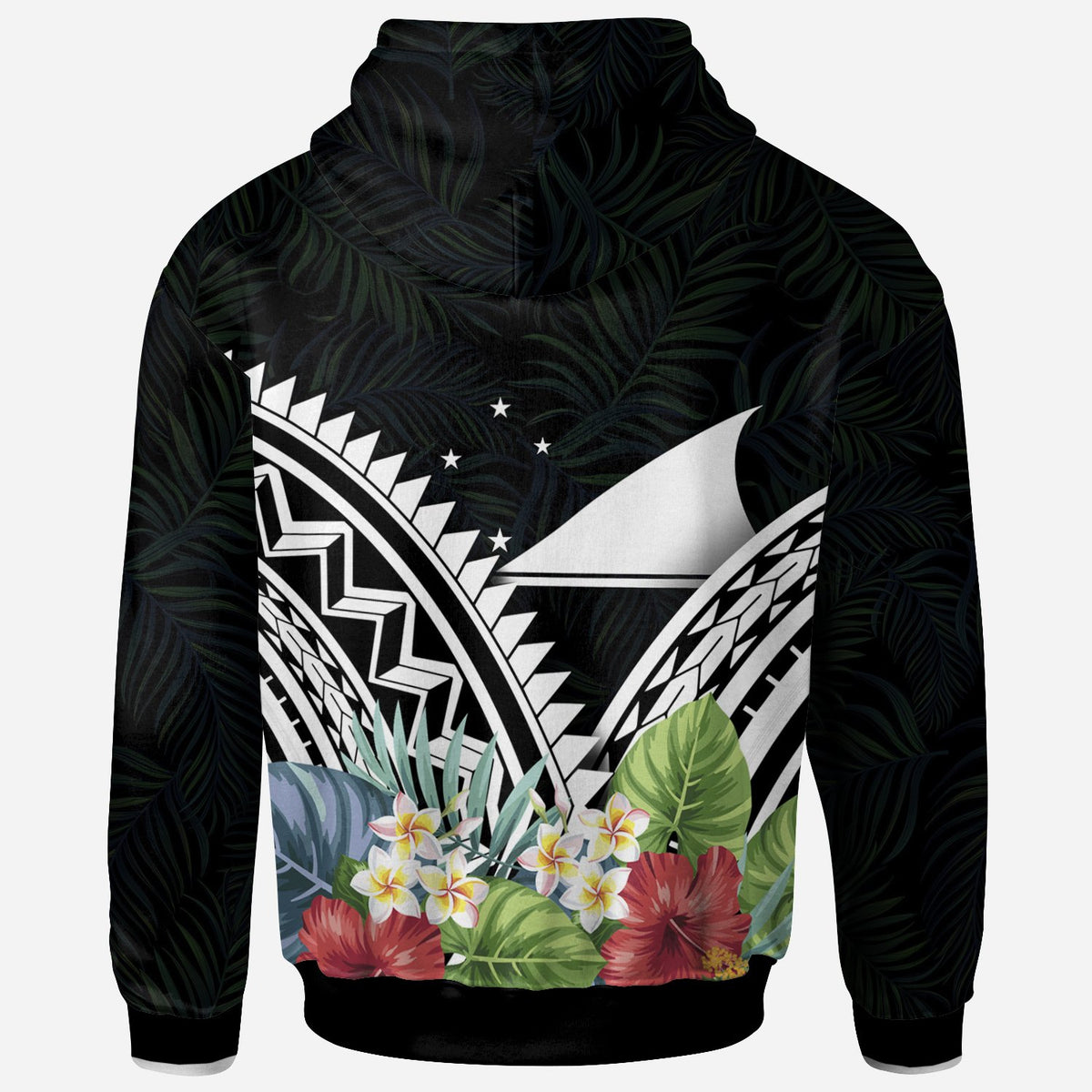Tokelau Polynesian Zip up Hoodie Tokelau Coat of Arms & Polynesian Tropical Flowers White - Polynesian Pride