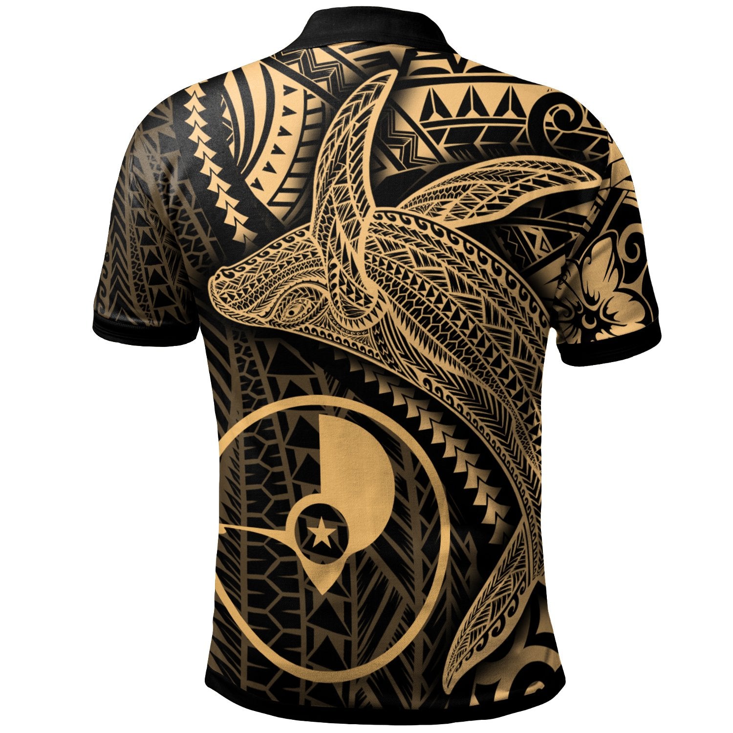 Yap Polo Shirt Humpback Whale and Coat of Arms Gold Unisex Gold - Polynesian Pride