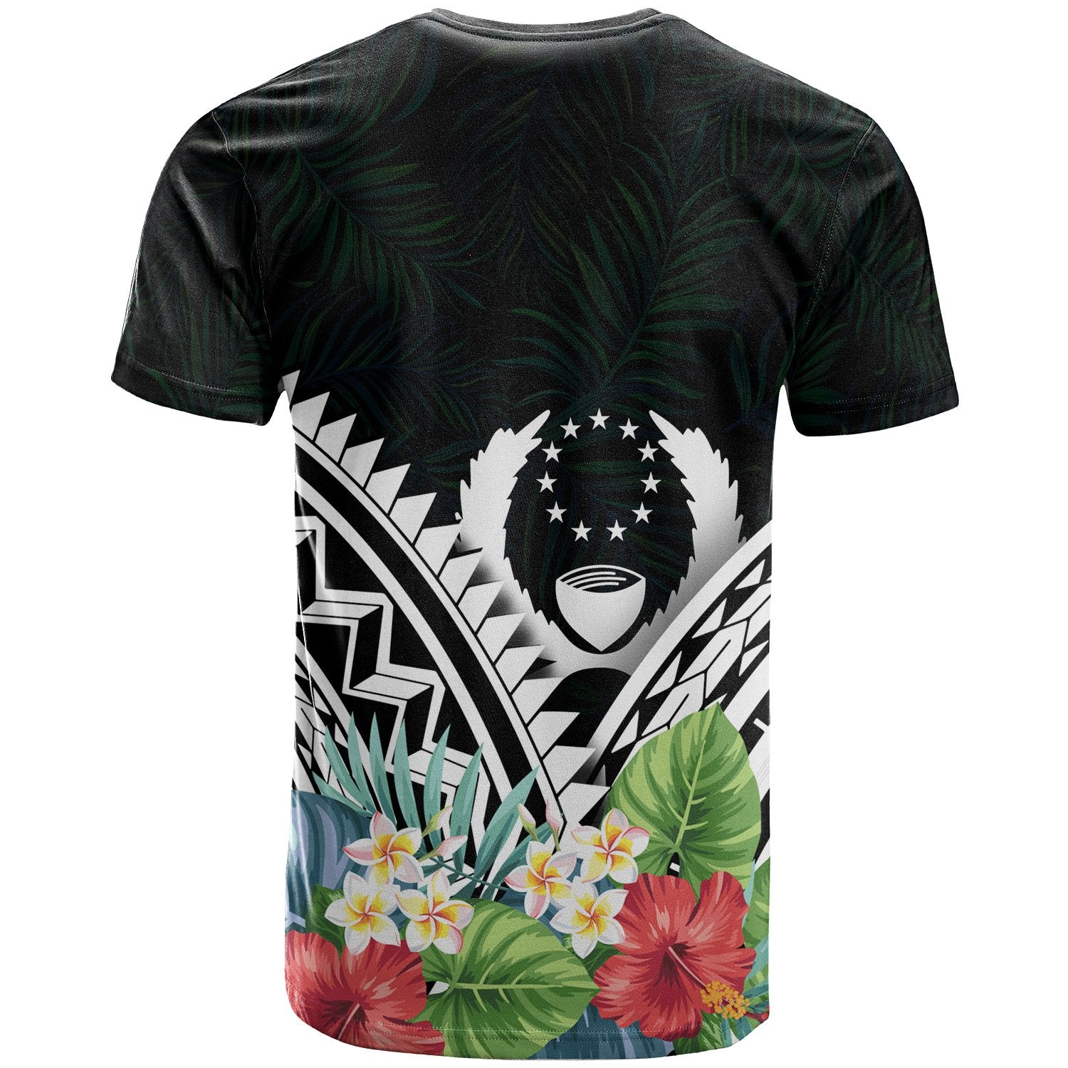 Pohnpei Polynesian T Shirts Pohnpei Coat of Arms & Polynesian Tropical Flowers White Unisex Art - Polynesian Pride