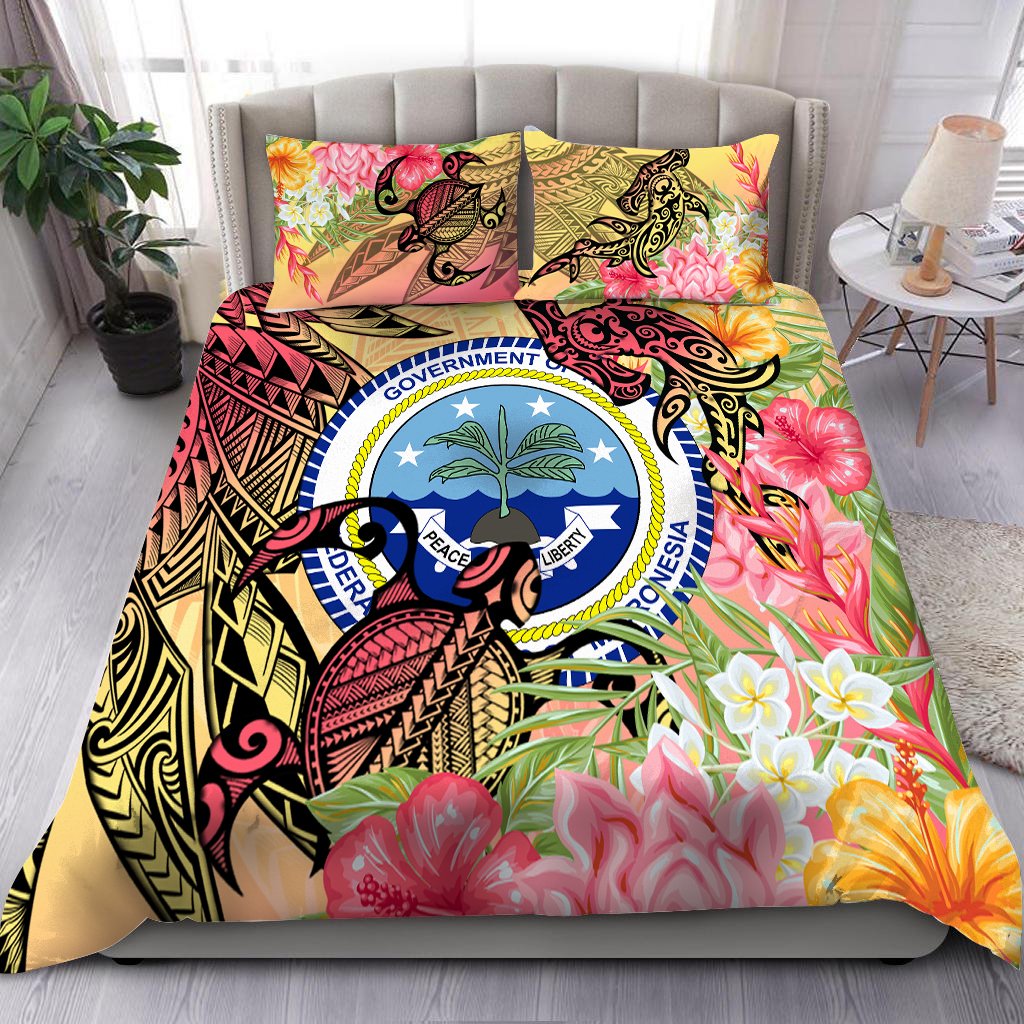 Federated States of Micronesia Bedding Set - Flowers Tropical With Sea Animals Pink - Polynesian Pride