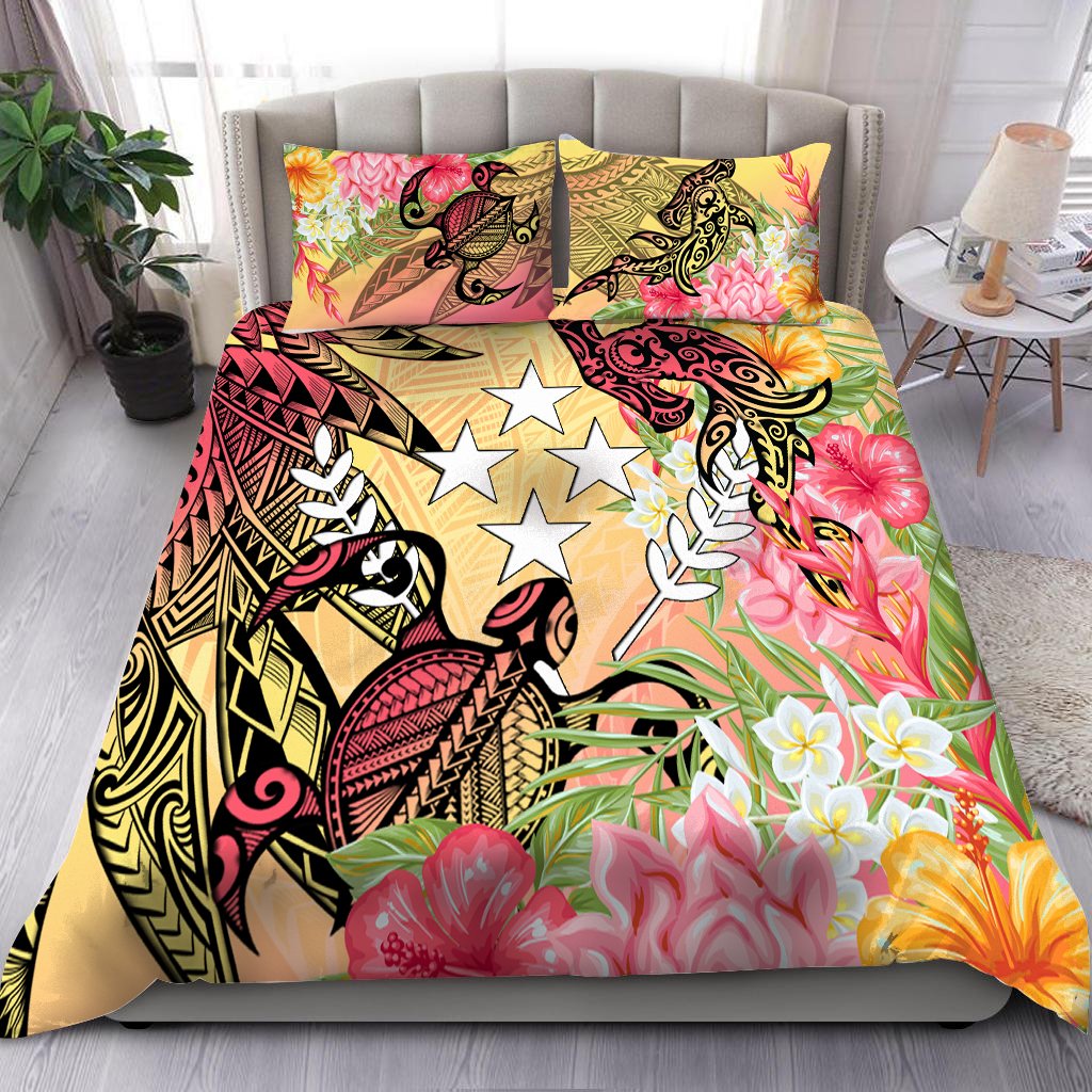 Kosrae State Bedding Set - Flowers Tropical With Sea Animals Pink - Polynesian Pride