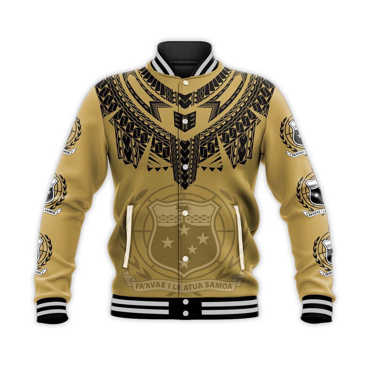 (Custom Personalised) Samoa Tribal Tattoo Coat Of ArmsBaseball Jacket No.2 LT6 Unisex Gold - Polynesian Pride