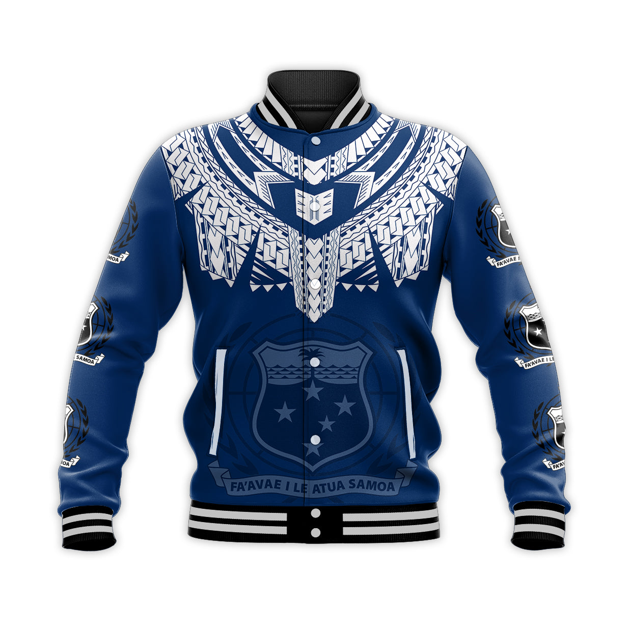 (Custom Personalised) Samoa Tribal Tattoo Coat Of ArmsBaseball Jacket No.3 LT6 Unisex Blue - Polynesian Pride