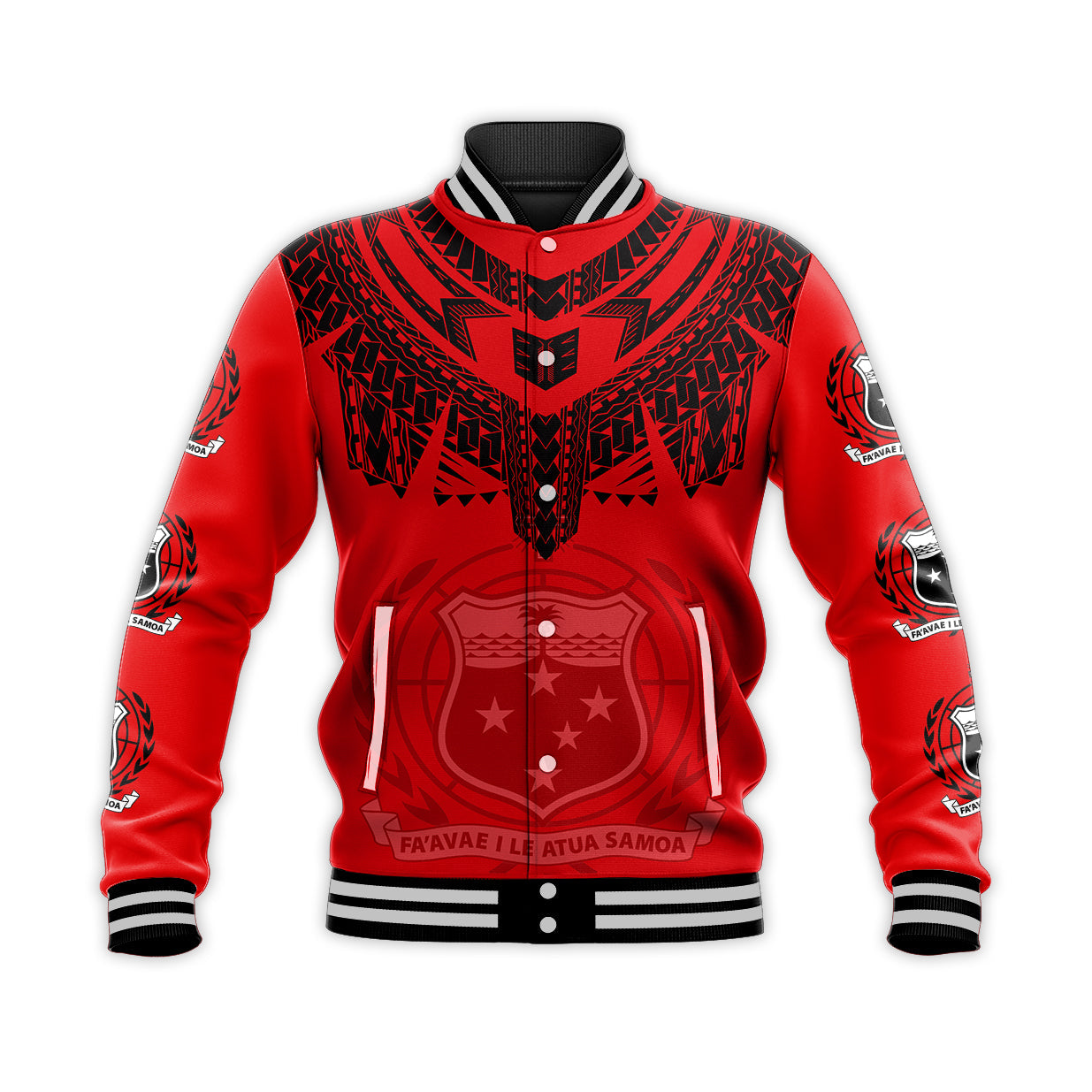 Samoa Independence Day Tribal Tattoo Coat Of Arms Baseball Jacket No.1 LT6 Unisex Red - Polynesian Pride