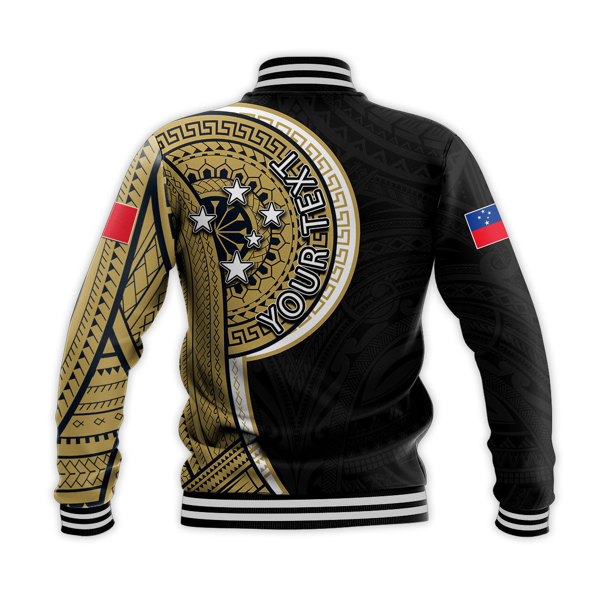 (Custom Personalised) Samoa Tribal Tattoo Baseball Jacket No.2 LT6 Unisex Gold - Polynesian Pride