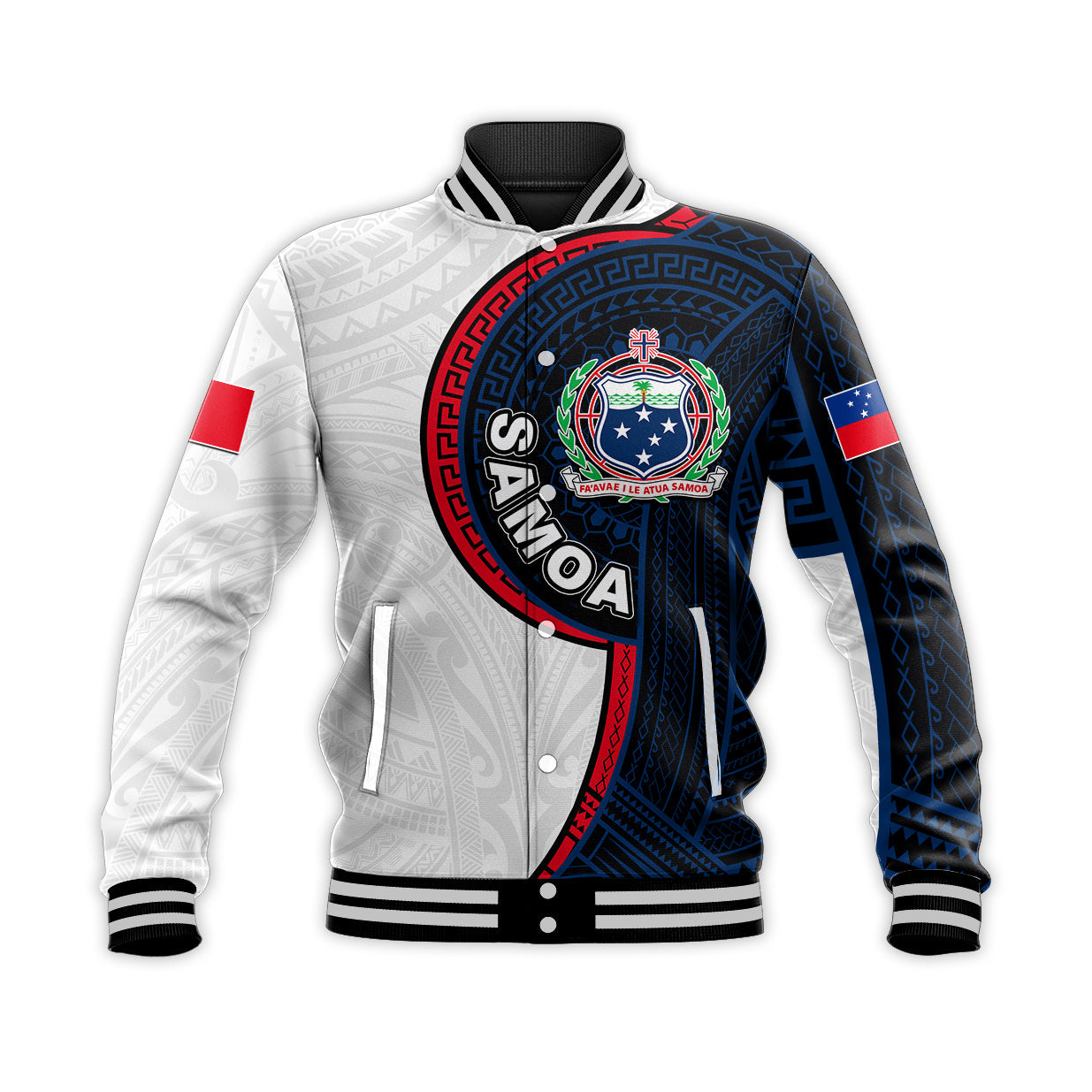 (Custom Personalised) Samoa Tribal Tattoo Baseball Jacket No.3 LT6 Unisex White - Polynesian Pride