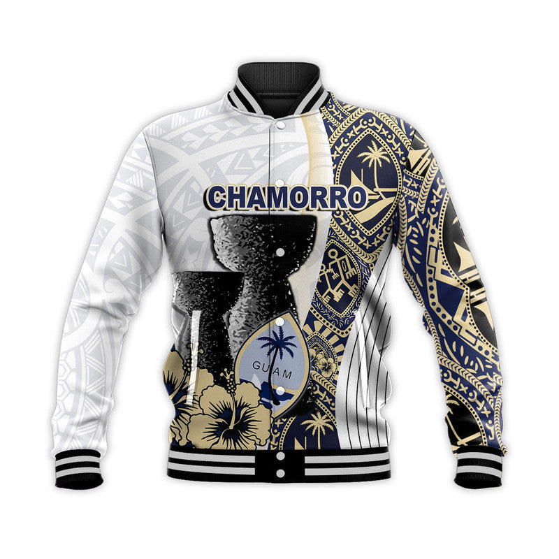 (Custom Personalised) Guam Fish Hook Baseball Jacket White Style LT6 Unisex white - Polynesian Pride