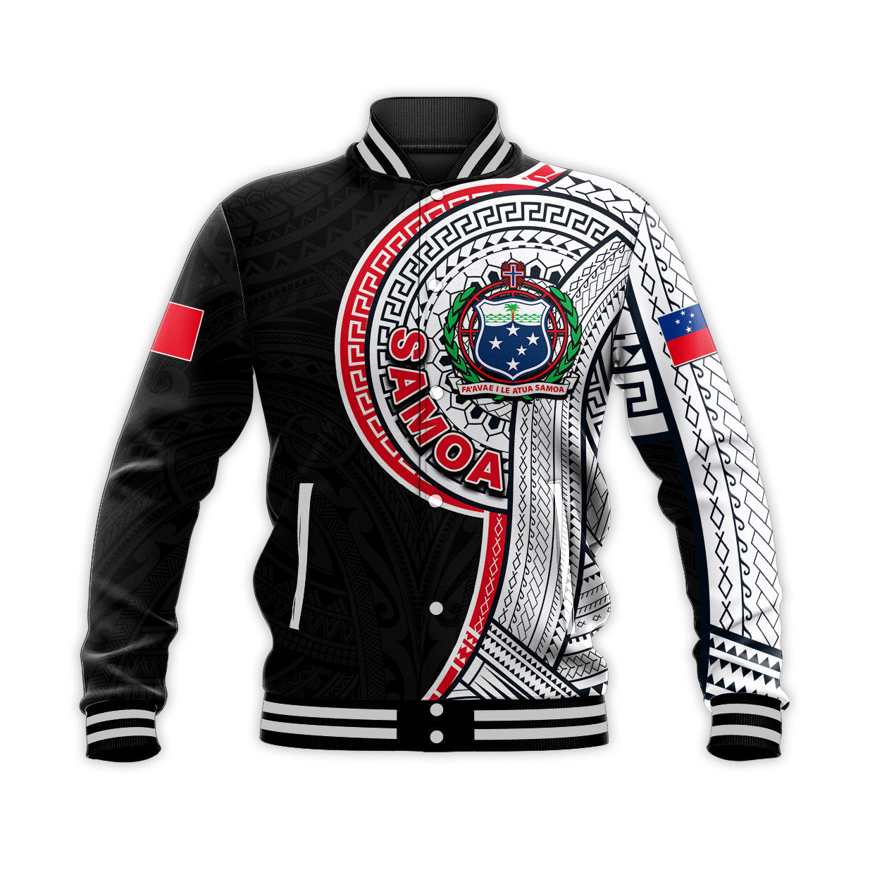 Samoa Independence Day Tribal Tattoo Baseball Jacket No.4 LT6 Unisex Black - Polynesian Pride