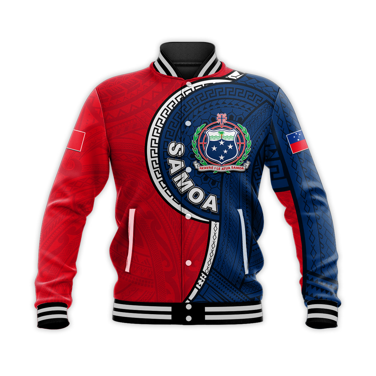 (Custom Personalised) Samoa Tribal Tattoo Baseball Jacket No.1 LT6 Unisex Red - Polynesian Pride