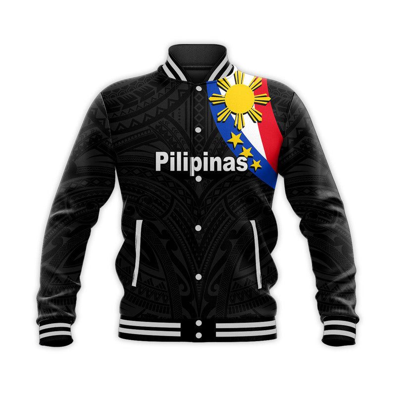 (Custom Personalised) Pilipinas Baseball Jacket Simple Style - Black LT6 Unisex Black - Polynesian Pride