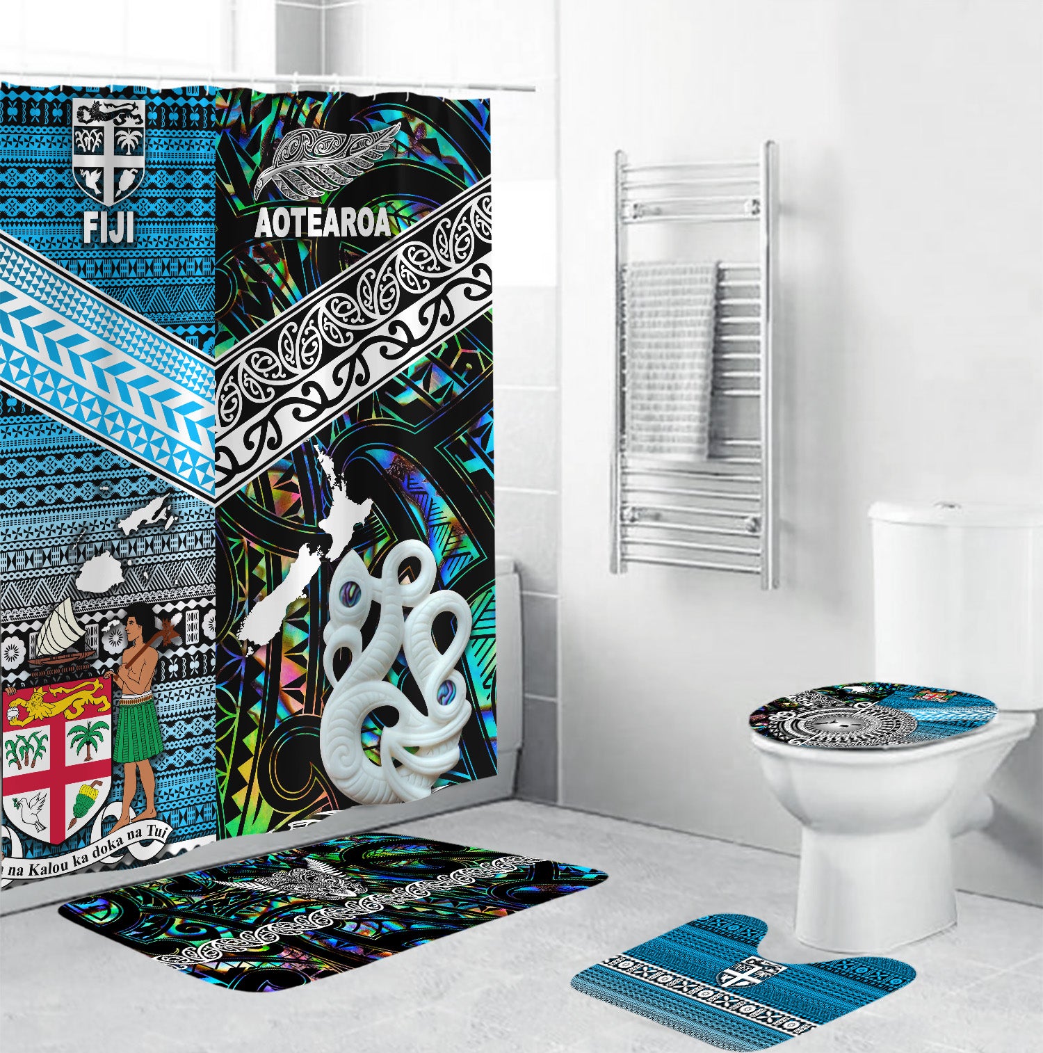 New Zealand And Fiji Bathroom Set Together - Paua Shell LT8 Paua Shell - Polynesian Pride