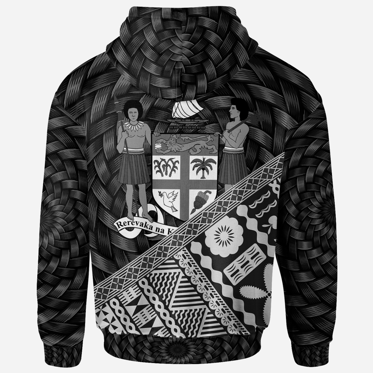 Fiji Hoodie Custom Black Tapa Patterns With Bamboo - Polynesian Pride