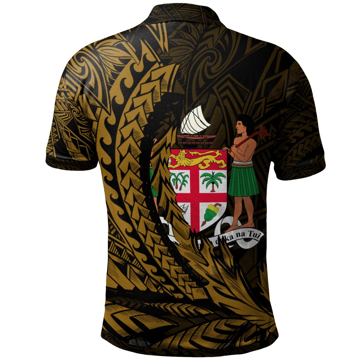 Fiji Polo Shirt Wings Style Unisex Black - Polynesian Pride