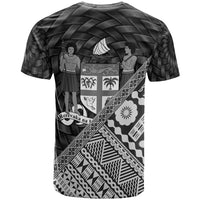 Fiji T Shirt Black Tapa Patterns With Bamboo - Polynesian Pride