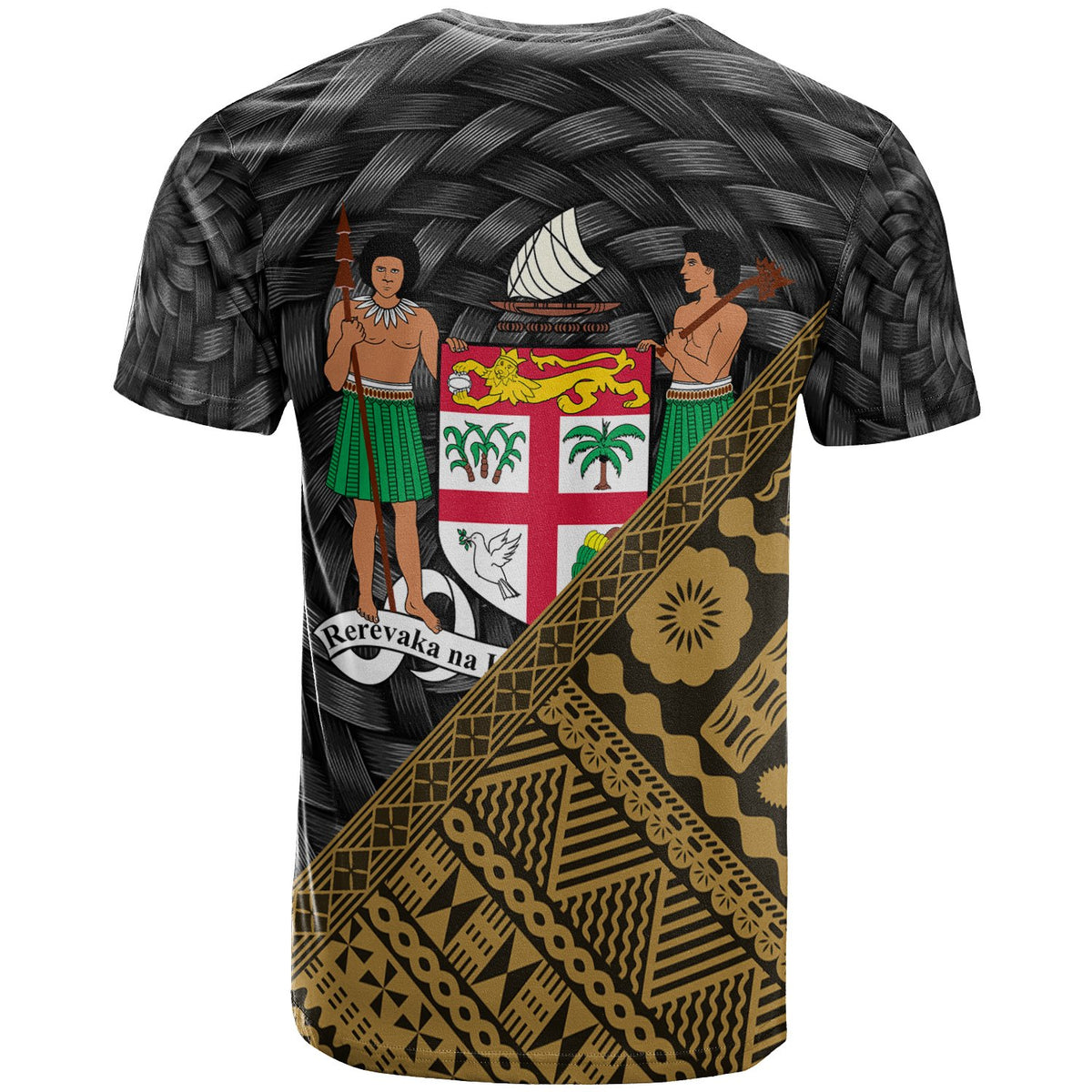 Fiji T Shirt Gold Tapa Patterns With Bamboo - Polynesian Pride