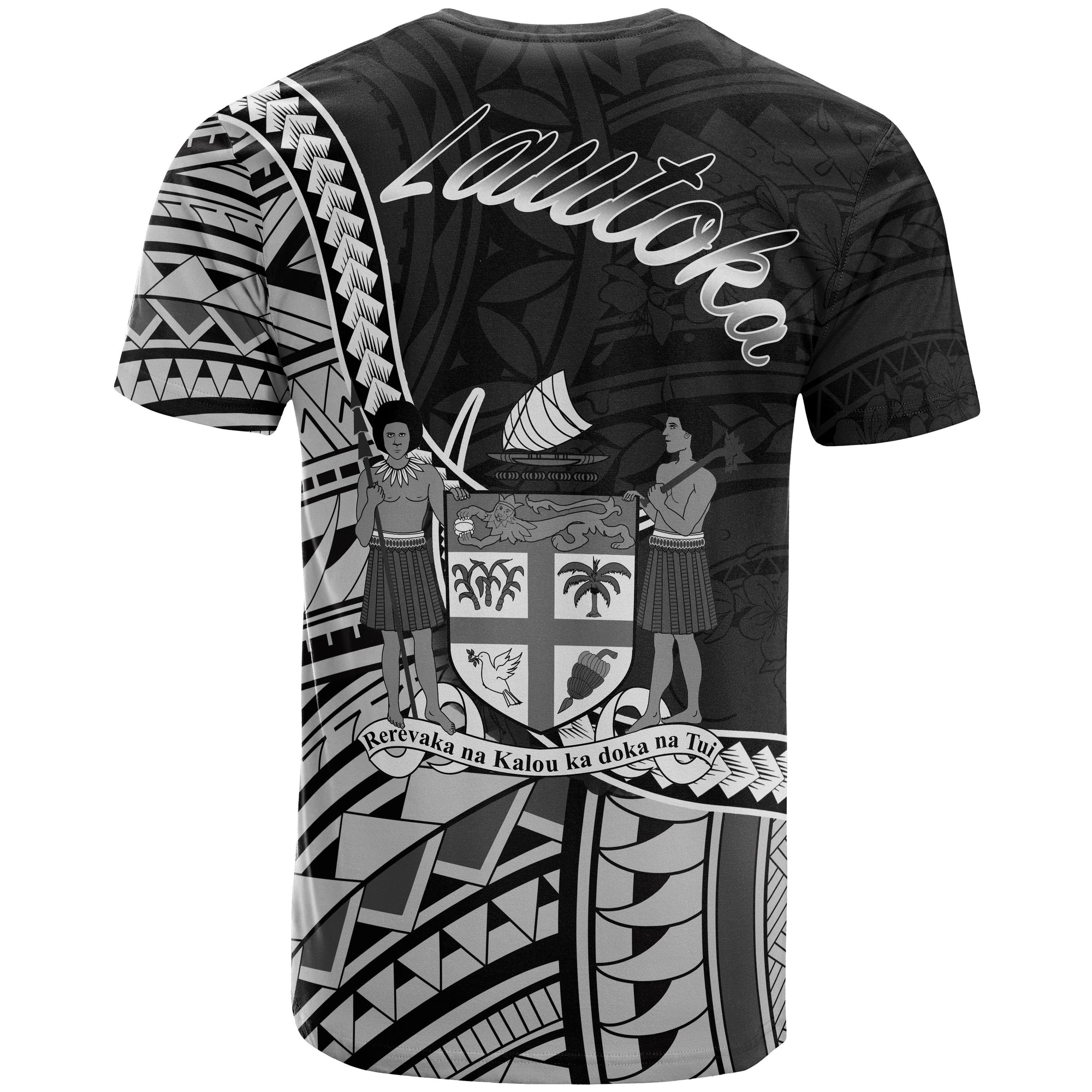 Fiji T Shirt Lautoka Seal of Fiji Polynesian Patterns Unisex Black - Polynesian Pride