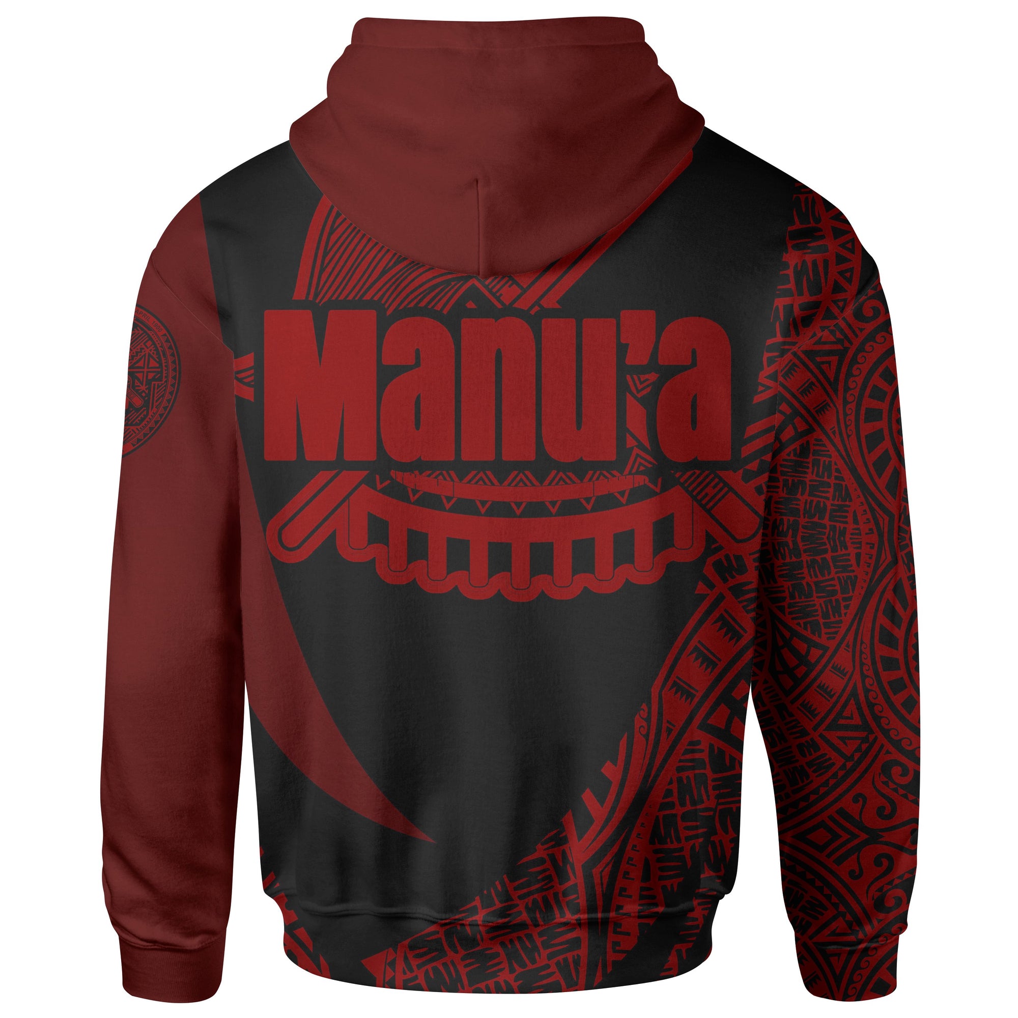 American Samoa Hoodie Manua Tau Polynesian Red Patterns Sport Style Unisex Black - Polynesian Pride