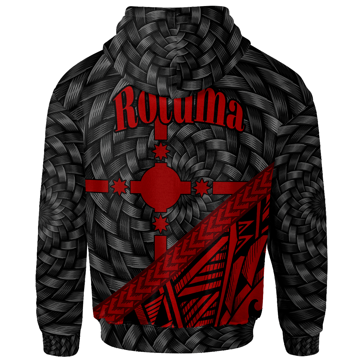Rotuma Hoodie Custom Red Tapa Patterns With Bamboo - Polynesian Pride