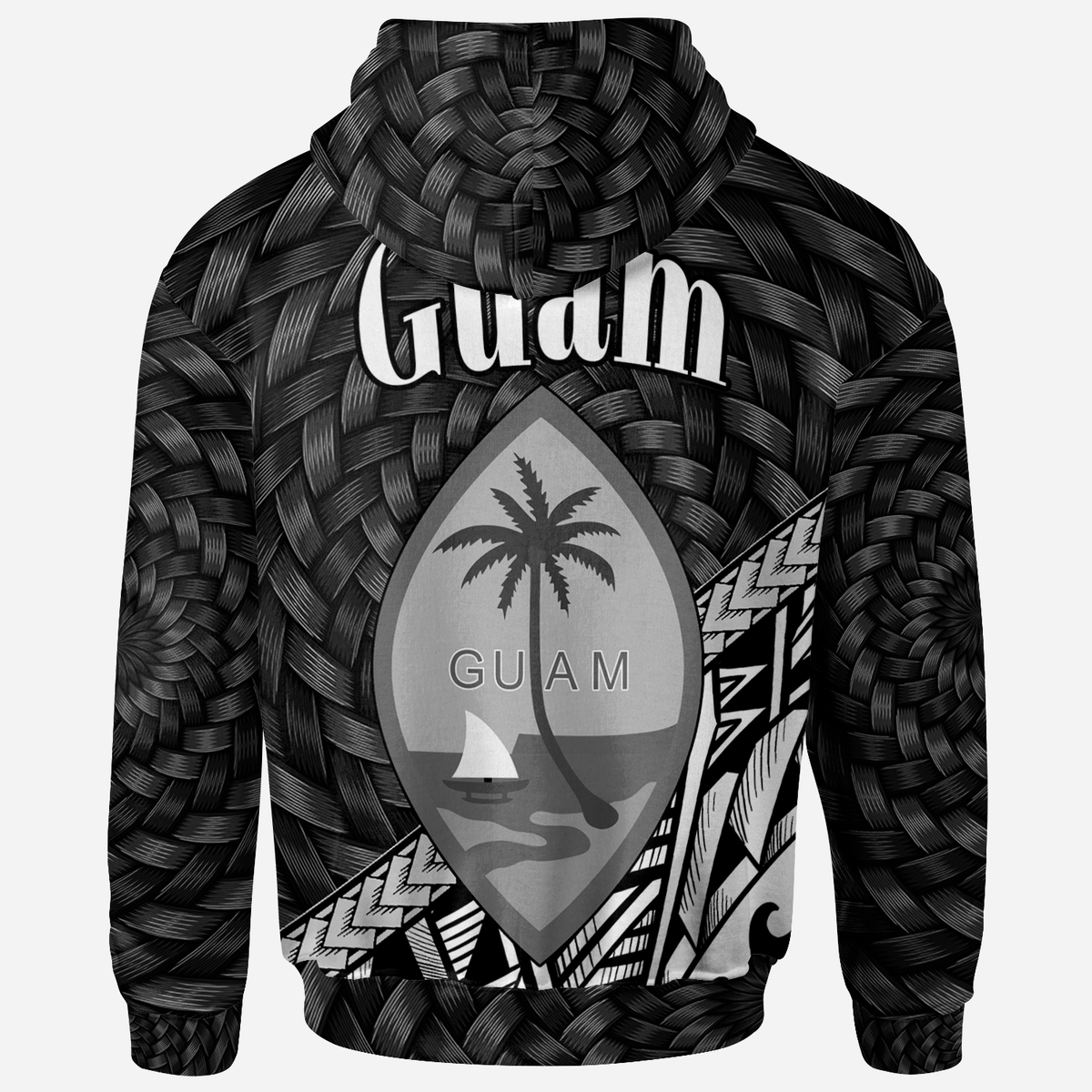 Guam Zip Hoodie Black Tapa Patterns With Bamboo - Polynesian Pride