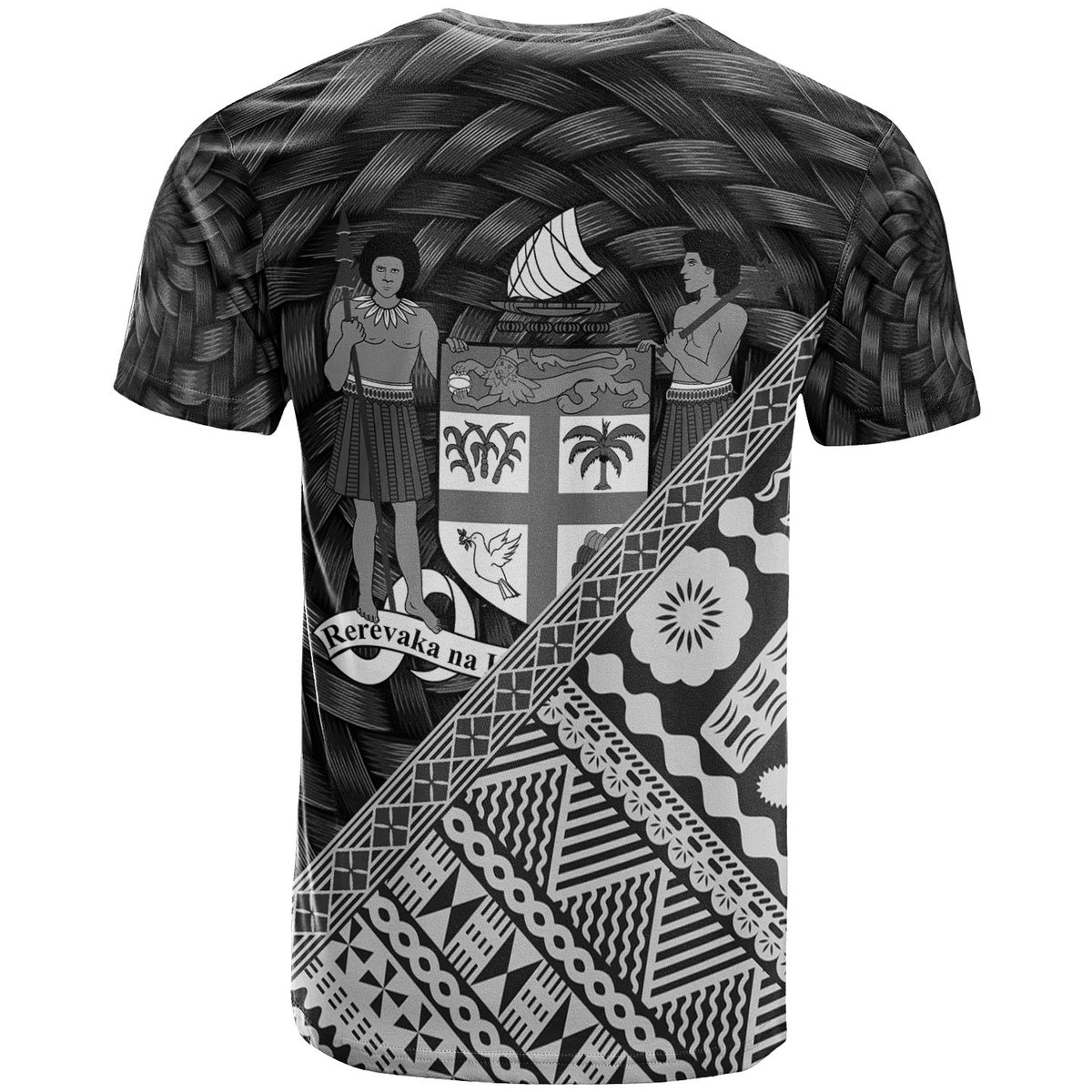 Fiji T Shirt Custom Black Tapa Patterns With Bamboo - Polynesian Pride