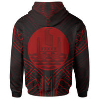 French Polynesia Zip Hoodie French Polynesia Seal Red Tribal Patterns - Polynesian Pride