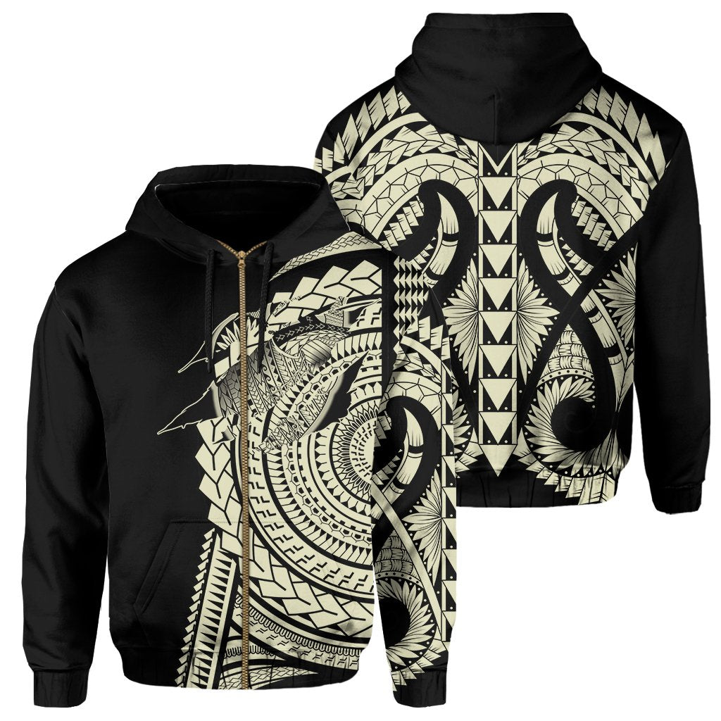 Hawaii Polynesian Zip Hoodie In My Heart Ryan Style Beige Unisex Beige - Polynesian Pride