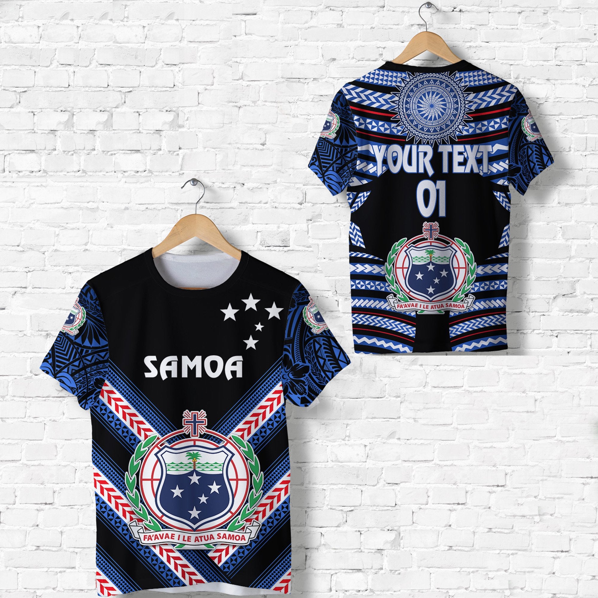 Custom Manu Samoa Rugby T Shirt Creative Style Black, Custom Text and Number Unisex Blue - Polynesian Pride