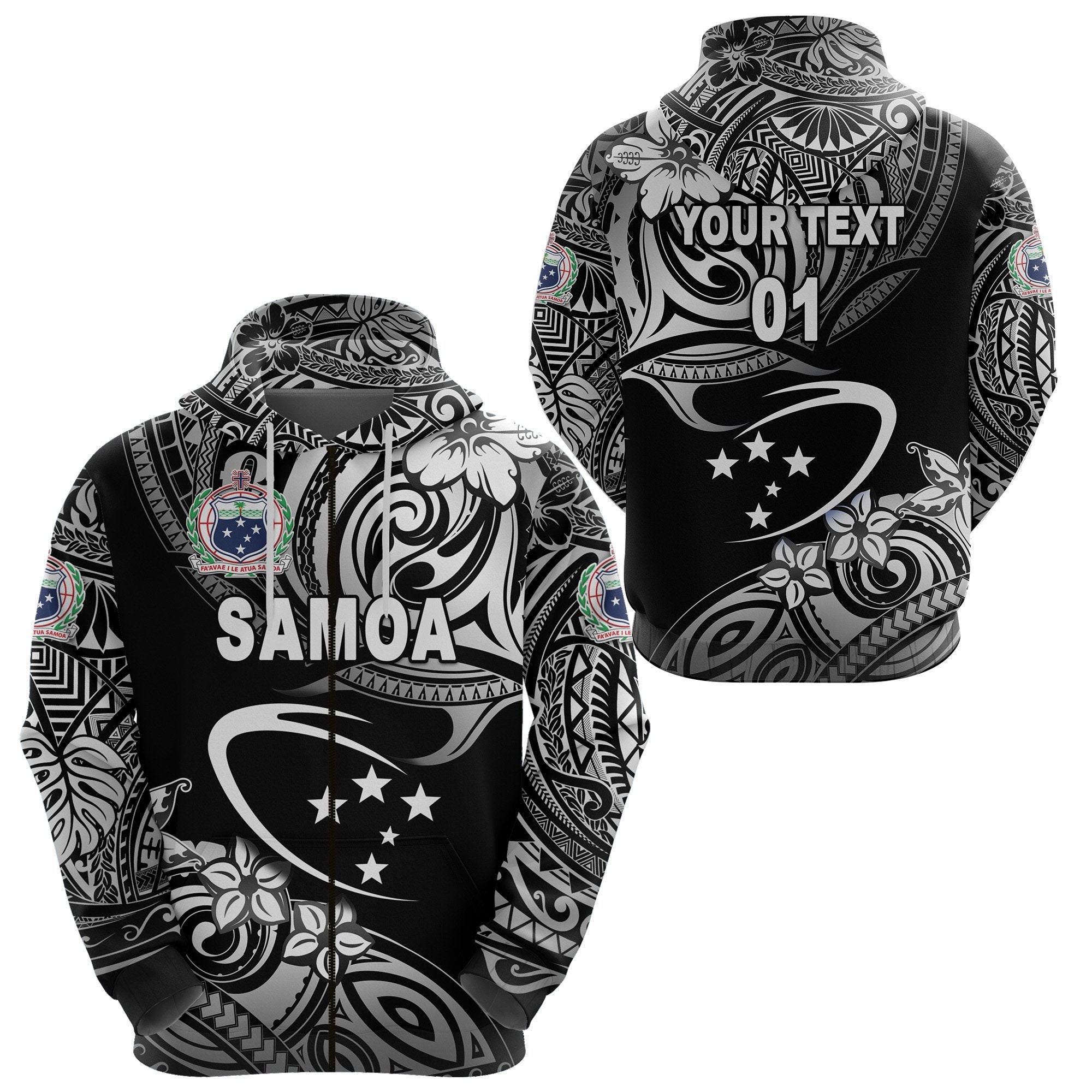Custom Manu Samoa Rugby Zip Hoodie Unique Vibes Black, Custom Text and Number Unisex Black - Polynesian Pride