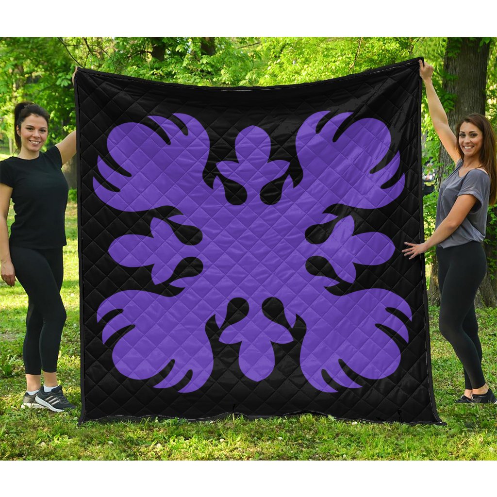 Hawaii Royal Pattern Premium Quilt - Black And Purple - O2 Style - AH Purple - Polynesian Pride