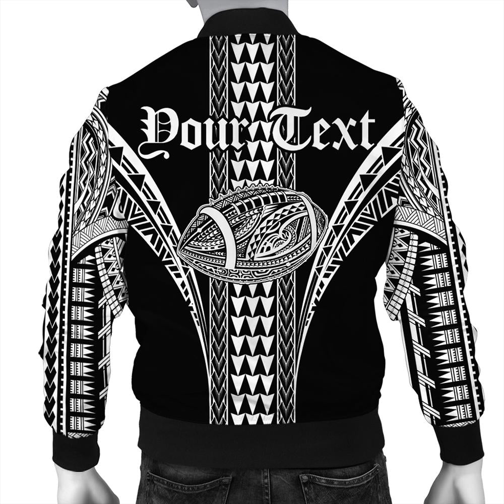(Personalised) Hawaii Bomber Jacket - Black White Football Bomber Jacket AH - Polynesian Pride