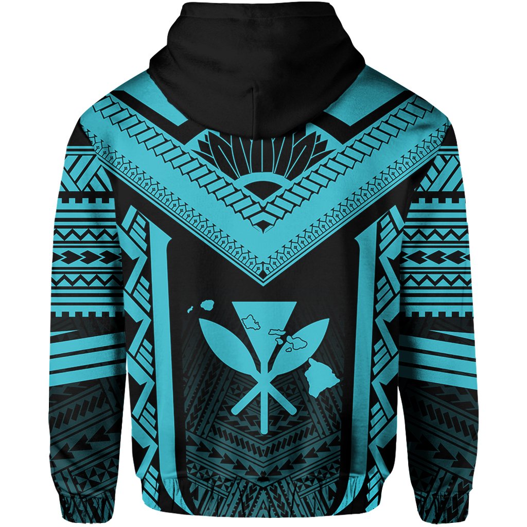 Hawaiian Kanaka Polynesian Zip up Hoodie Active Blue - Polynesian Pride