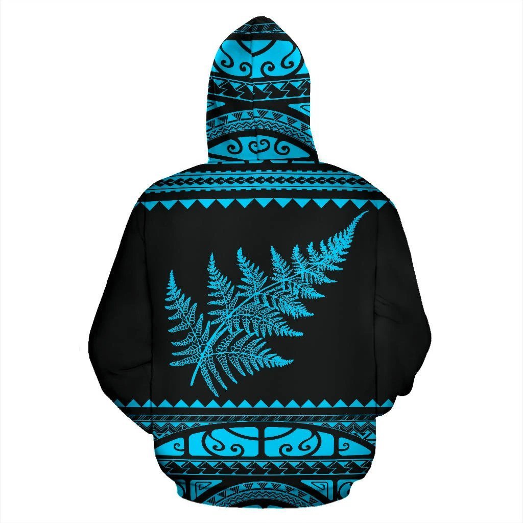 New Zealand Maori Zip up Hoodie, Aotearoa Silver Fern Zipper Hoodie Blue Customized - Polynesian Pride