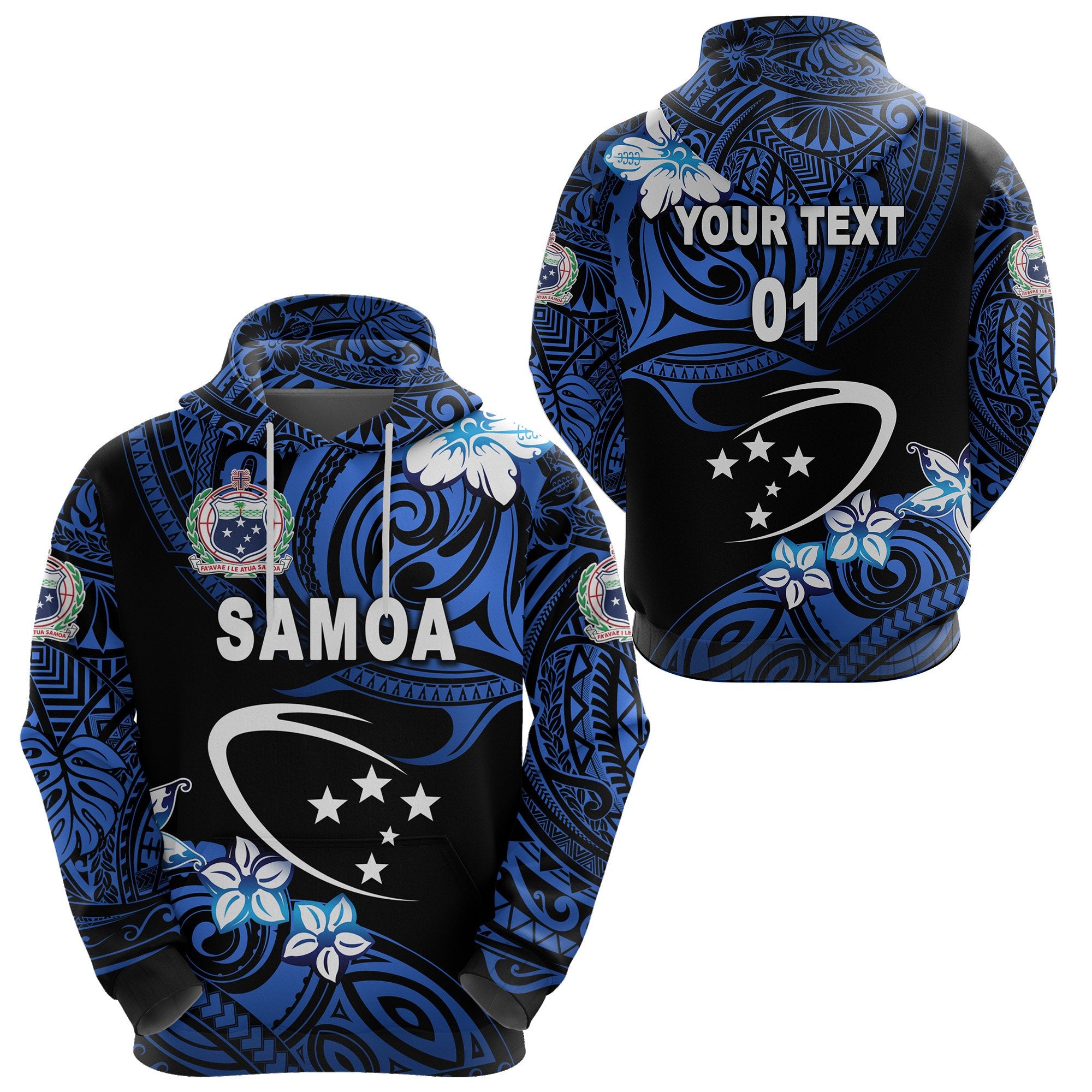 Custom Manu Samoa Rugby Hoodie Unique Vibes Blue, Custom Text and Number Unisex Blue - Polynesian Pride