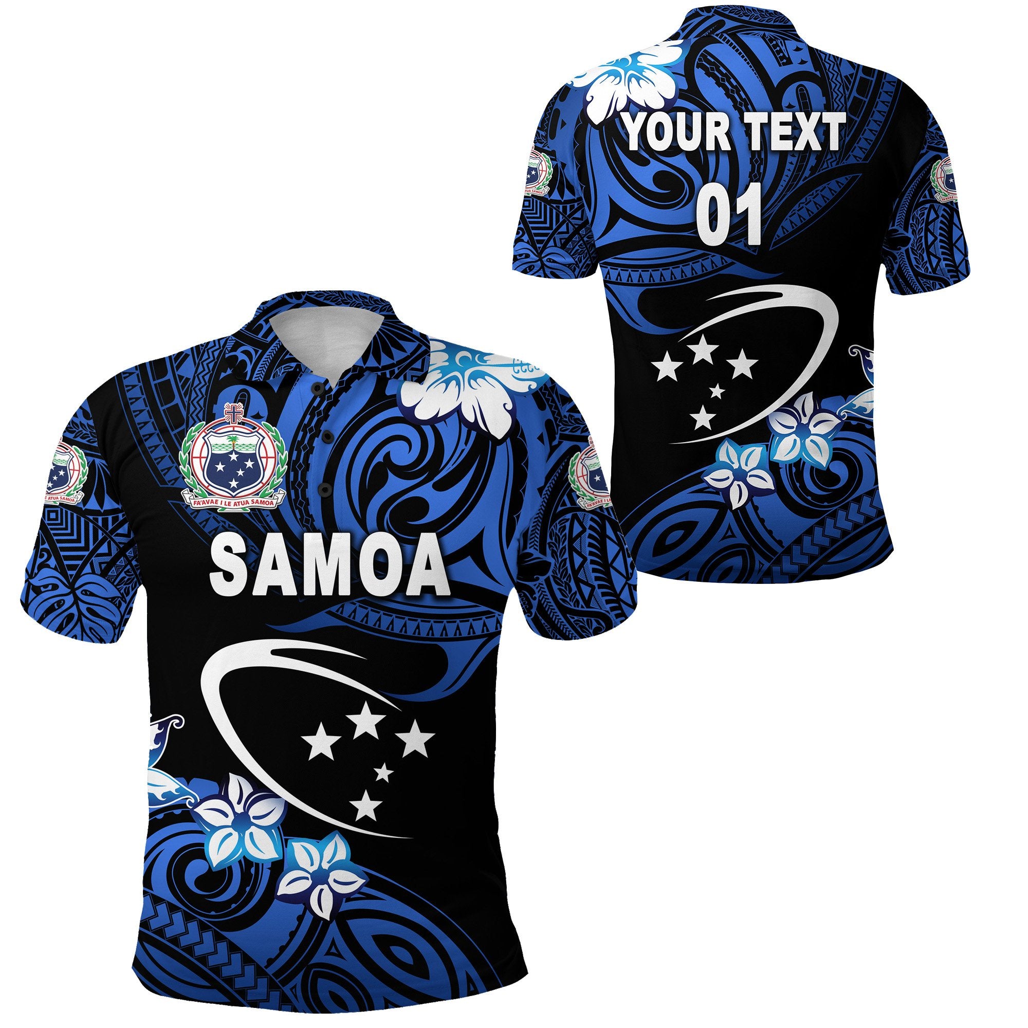 Custom Manu Samoa Rugby Polo Shirt Unique Vibes Blue, Custom Text and Number Unisex Blue - Polynesian Pride