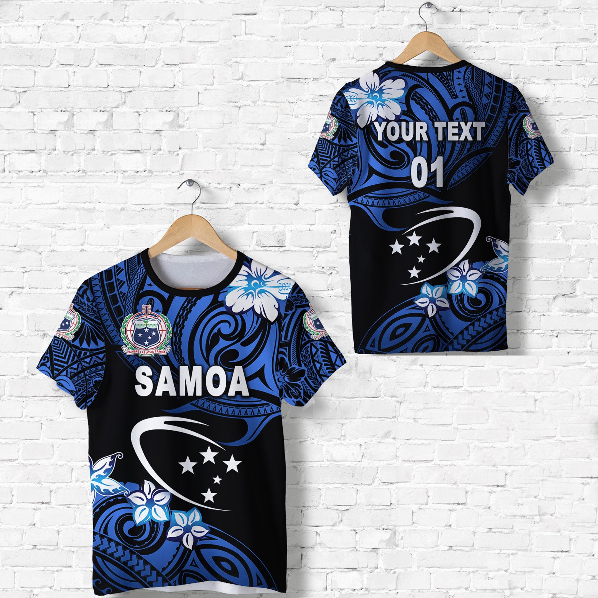 Custom Manu Samoa Rugby T Shirt Unique Vibes Blue, Custom Text and Number Unisex Blue - Polynesian Pride