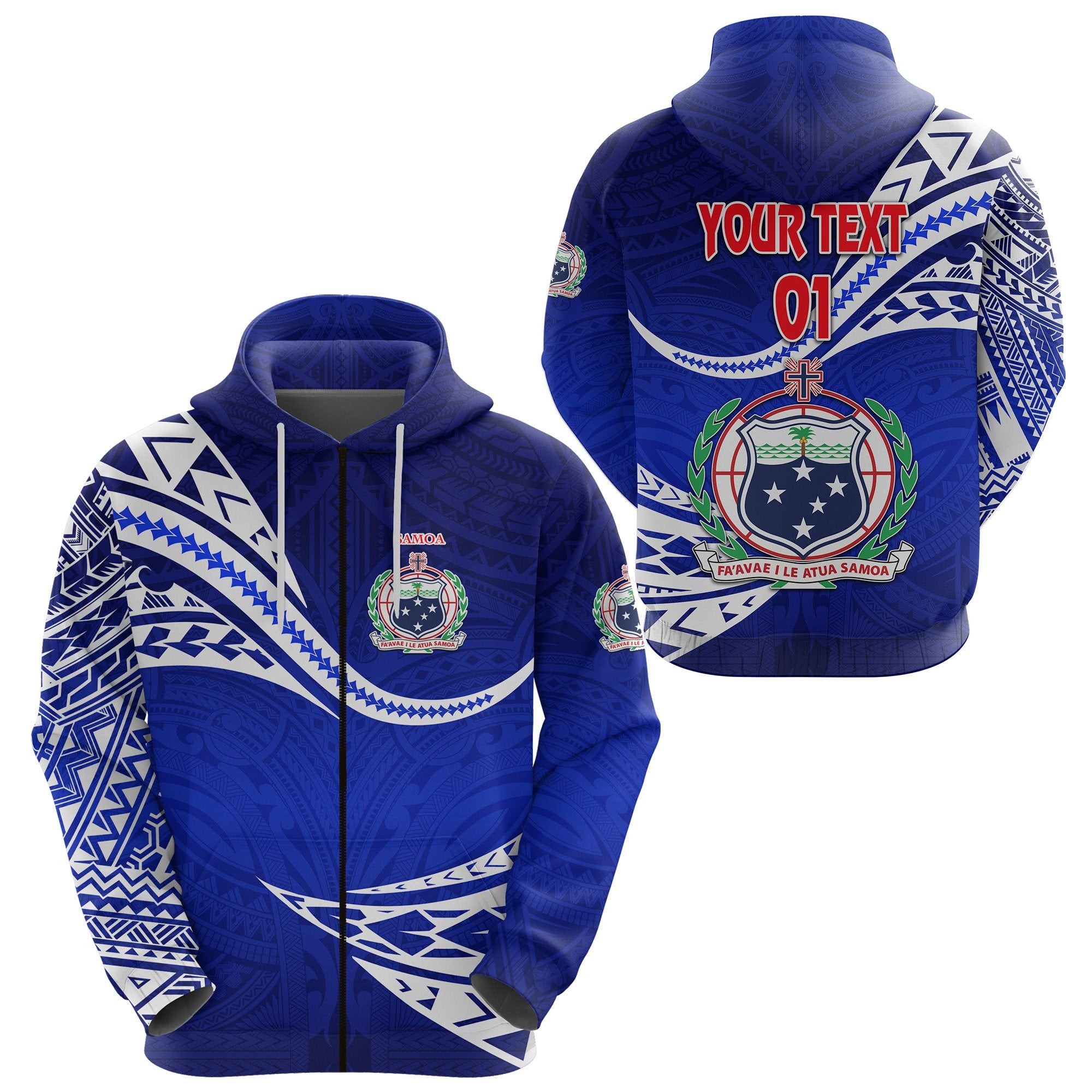 Custom Manu Samoa Rugby Zip Hoodie Unique Version Blue, Custom Text and Number Unisex Blue - Polynesian Pride
