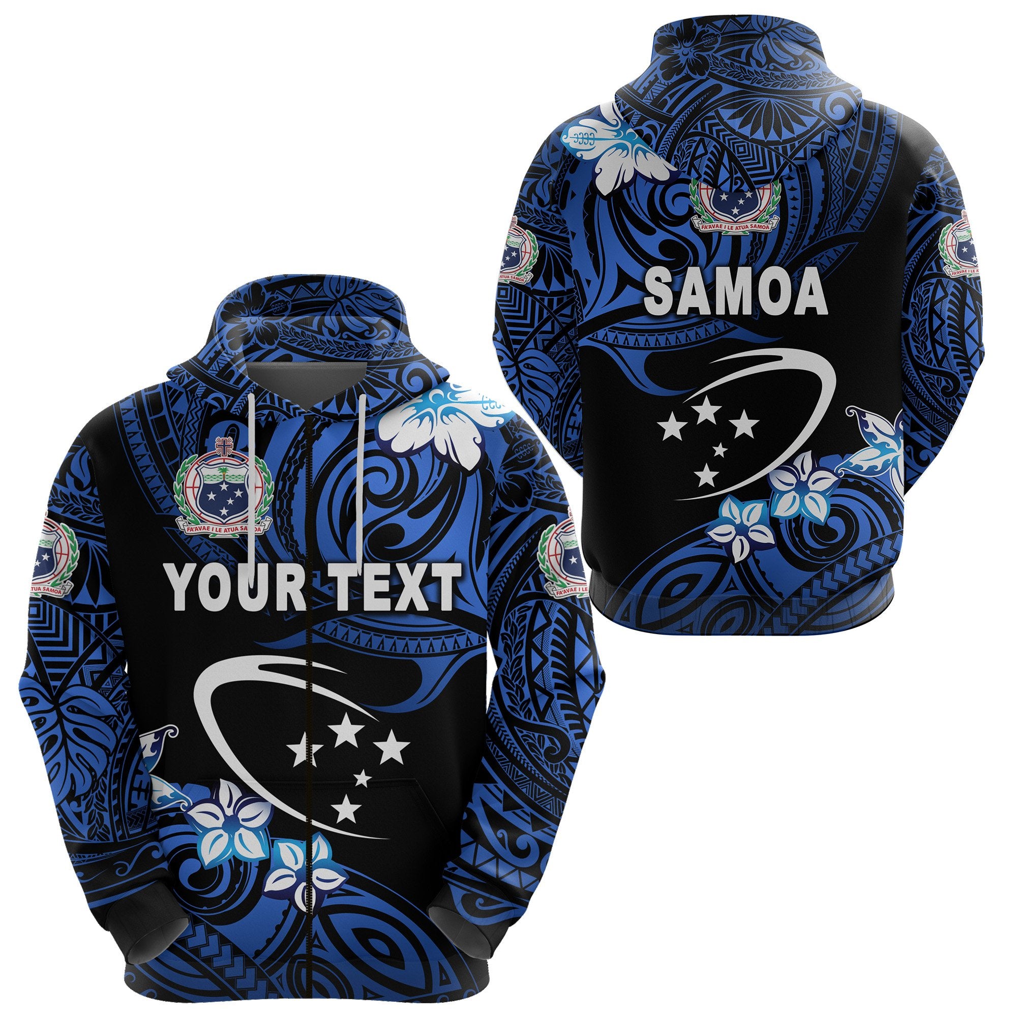 Custom Manu Samoa Rugby Zip Hoodie Unique Vibes Blue Unisex Blue - Polynesian Pride