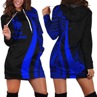 New Caledonia Women's Hoodie Dress - Blue Polynesian Tentacle Tribal Pattern Blue - Polynesian Pride