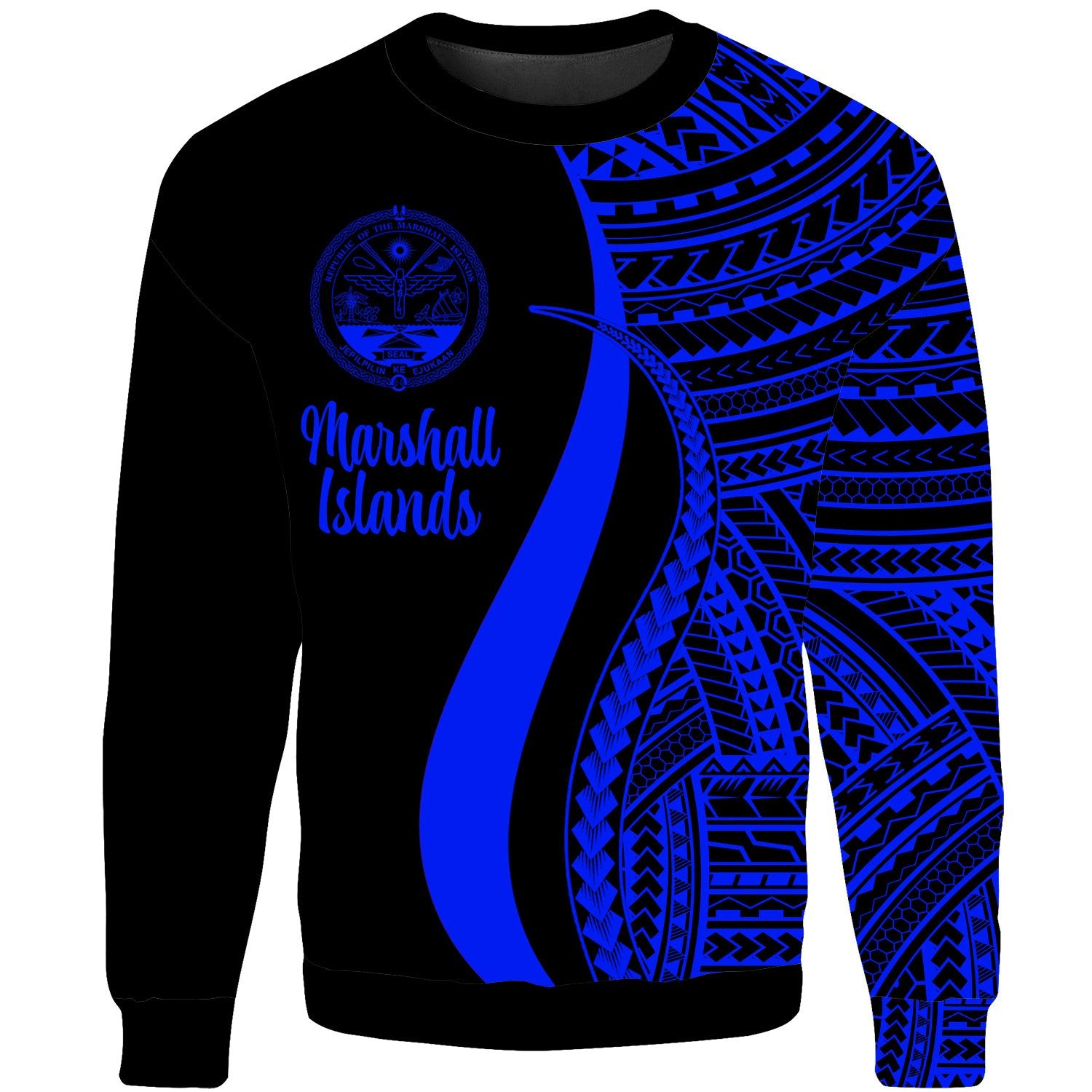 Marshall Islands Sweatshirt - Blue Polynesian Tentacle Tribal Pattern Crest Unisex Blue - Polynesian Pride