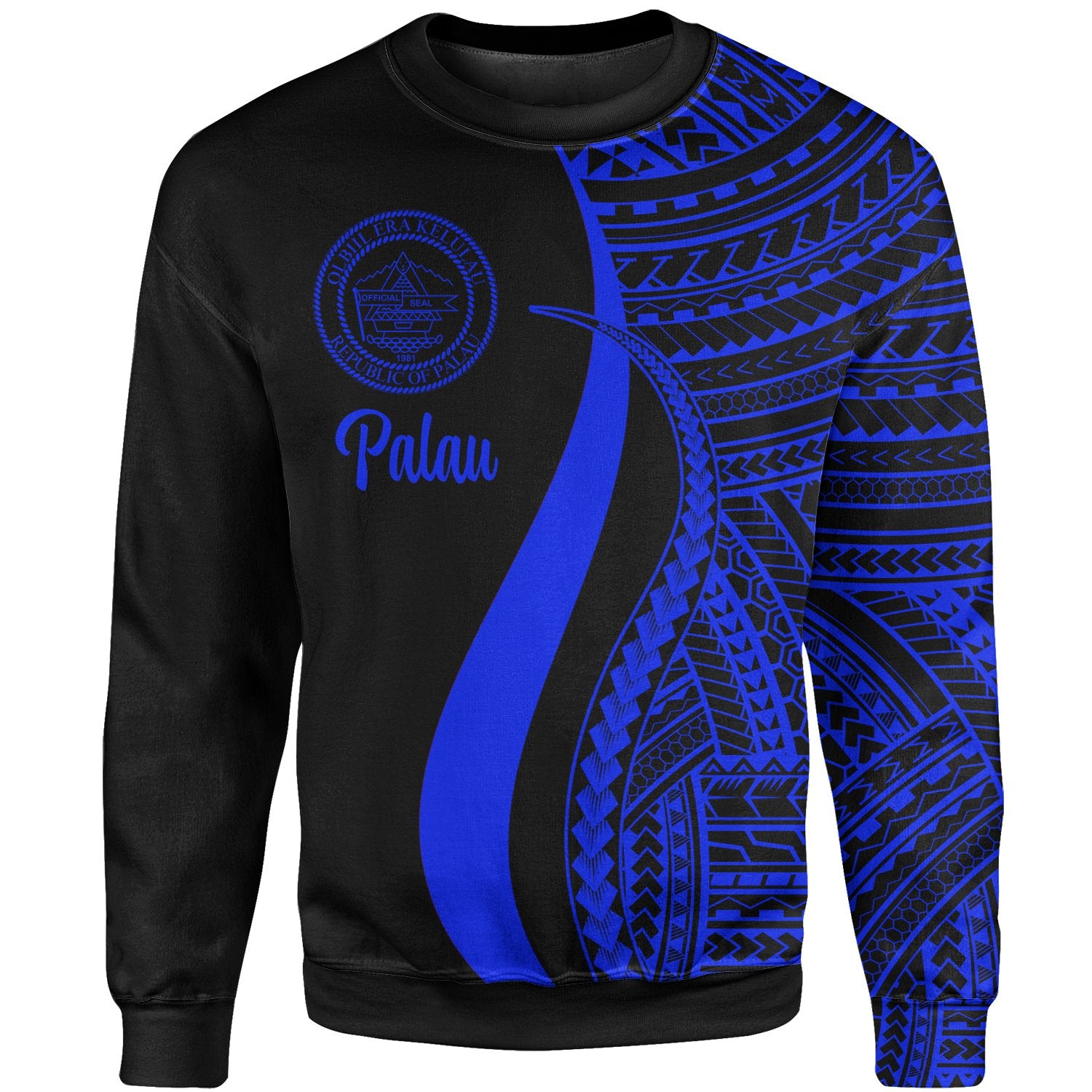 Palau Sweatshirt - Blue Polynesian Tentacle Tribal Pattern Crest Unisex Blue - Polynesian Pride