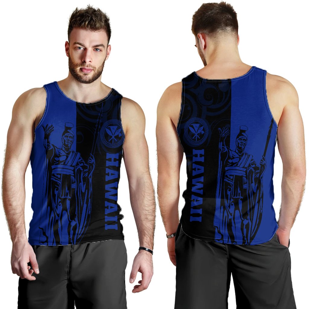 Hawaii King Polynesian Men's Tank Top - Lawla Style Blue - AH Blue - Polynesian Pride